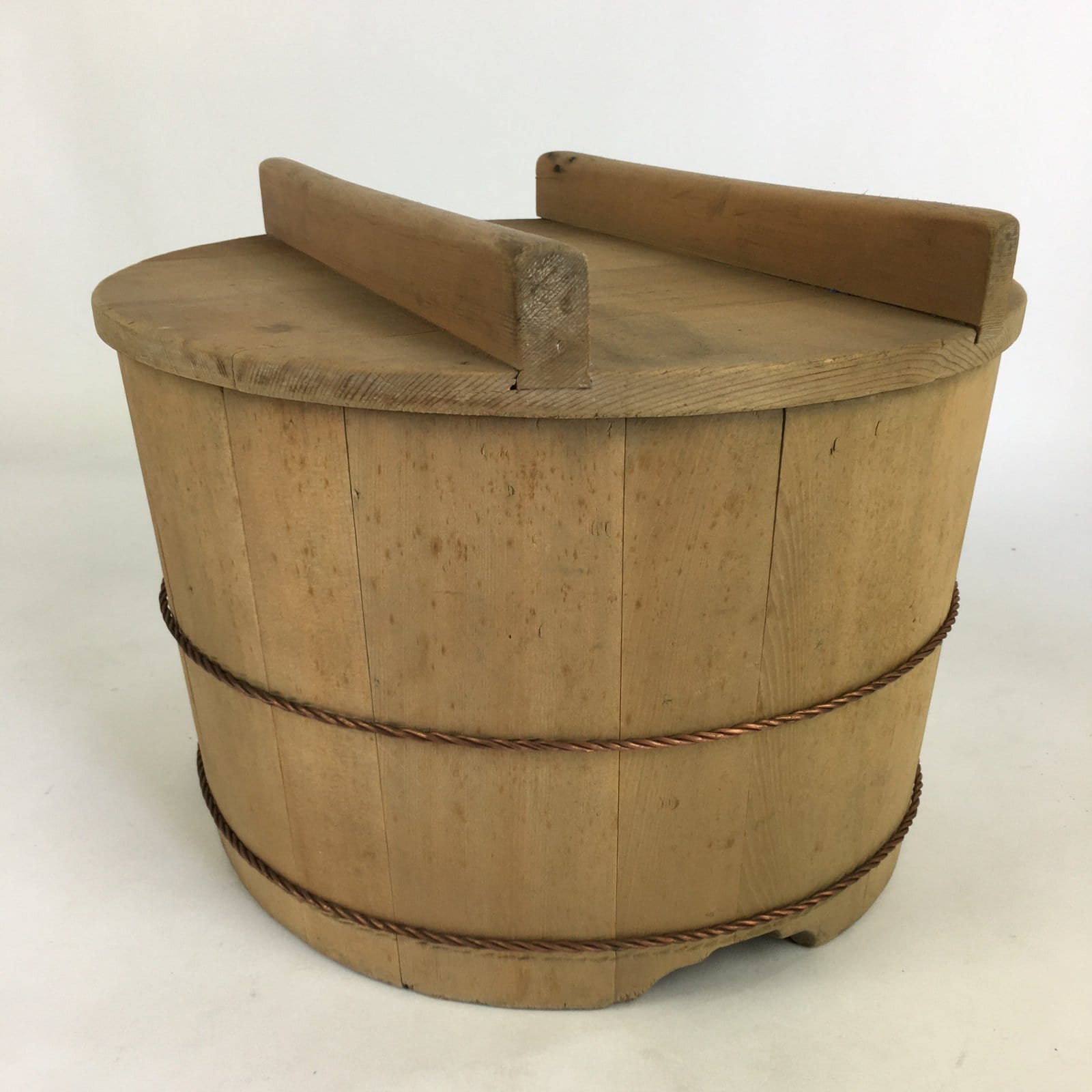 Japanese Handmade Wooden Lidded Bucket Oke Vtg Sushi Pickles JK307
