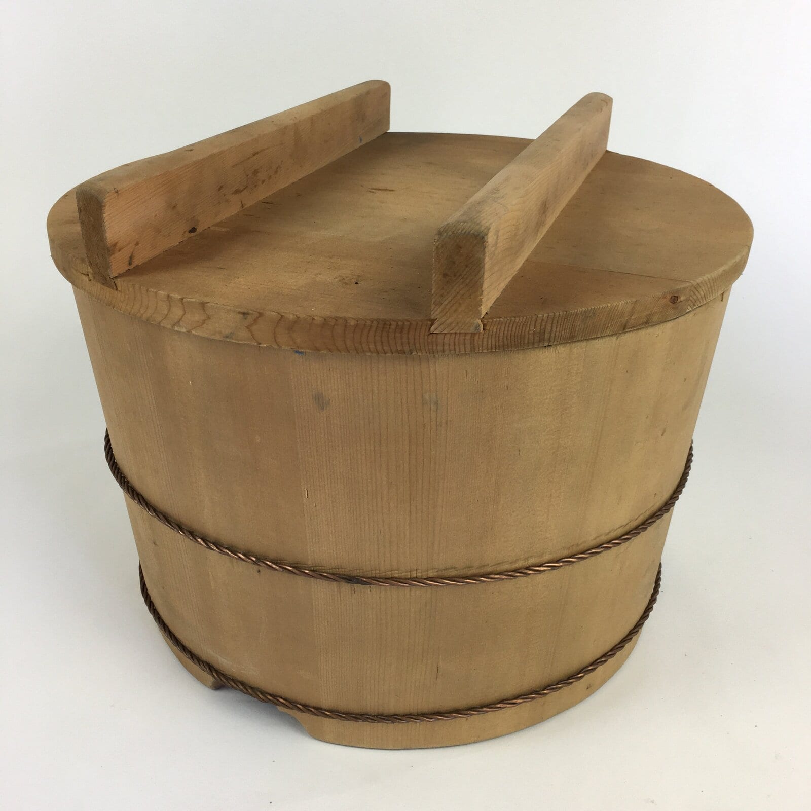 Japanese Handmade Wooden Lidded Bucket Oke Vtg Sushi Pickles JK343