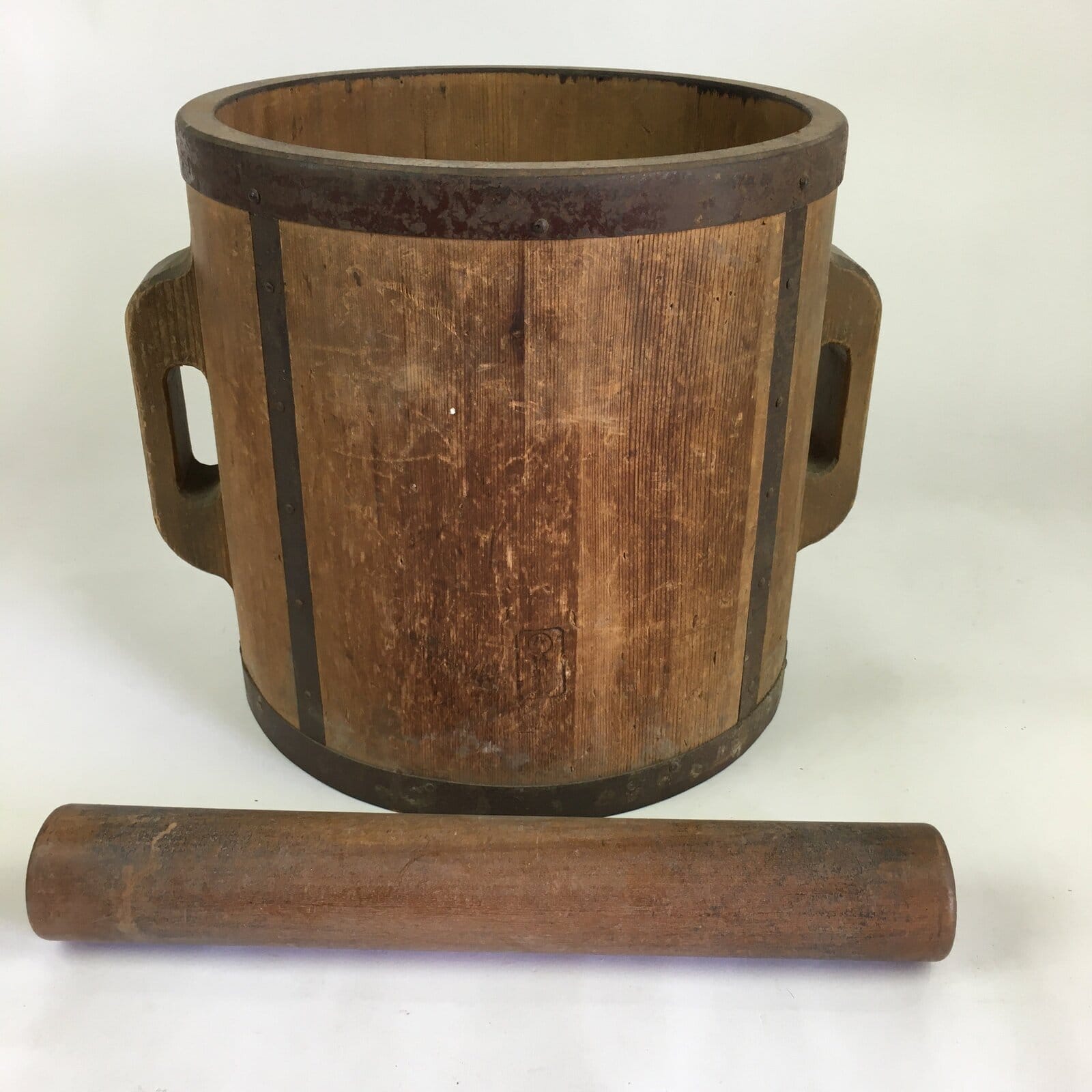 Japanese Handmade Wooden Rice Bucket Vtg Itto-masu Brown JK283