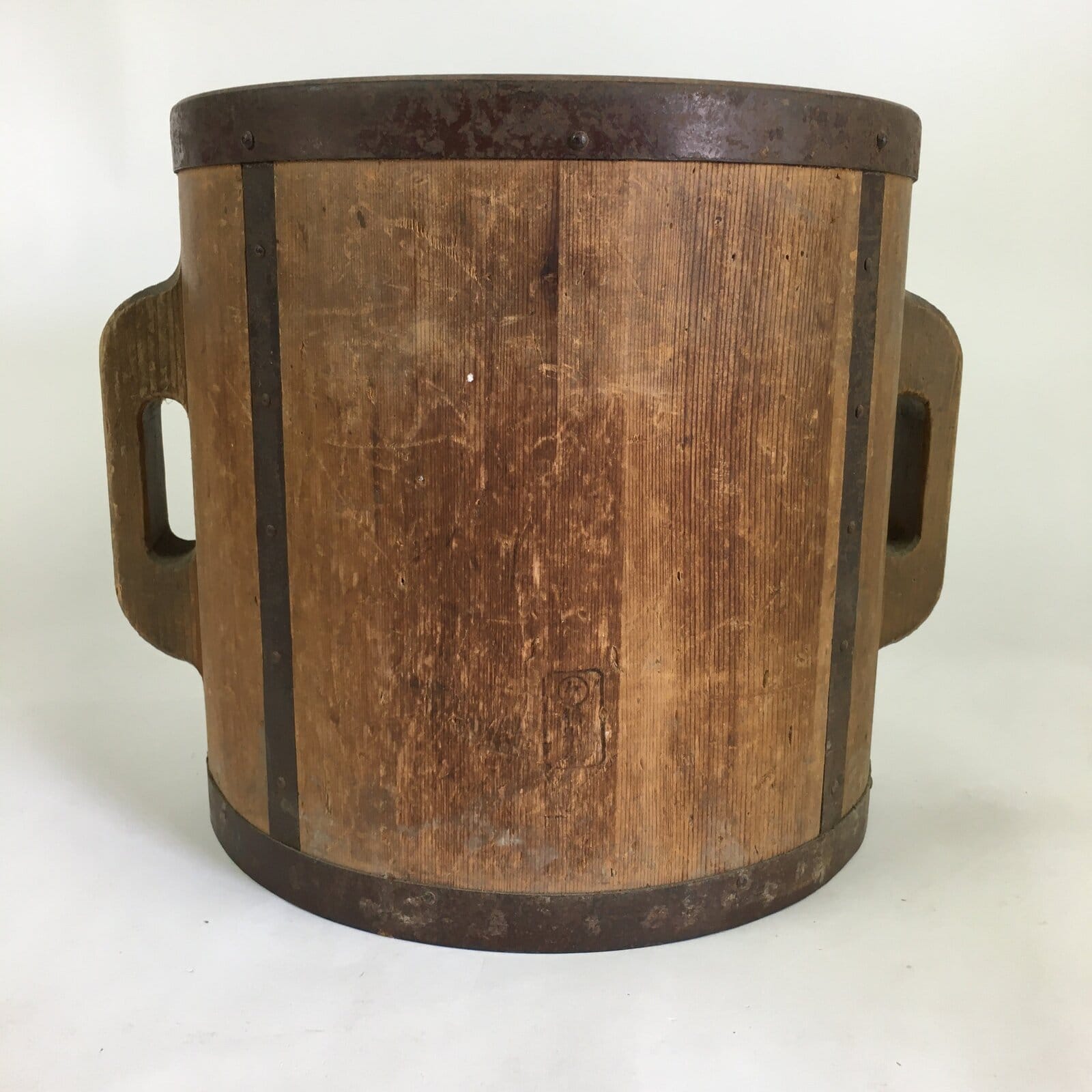 Japanese Handmade Wooden Rice Bucket Vtg Itto-masu Brown JK283