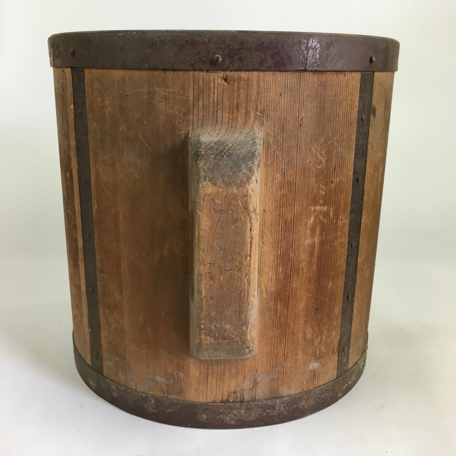 Japanese Handmade Wooden Rice Bucket Vtg Itto-masu Brown JK283