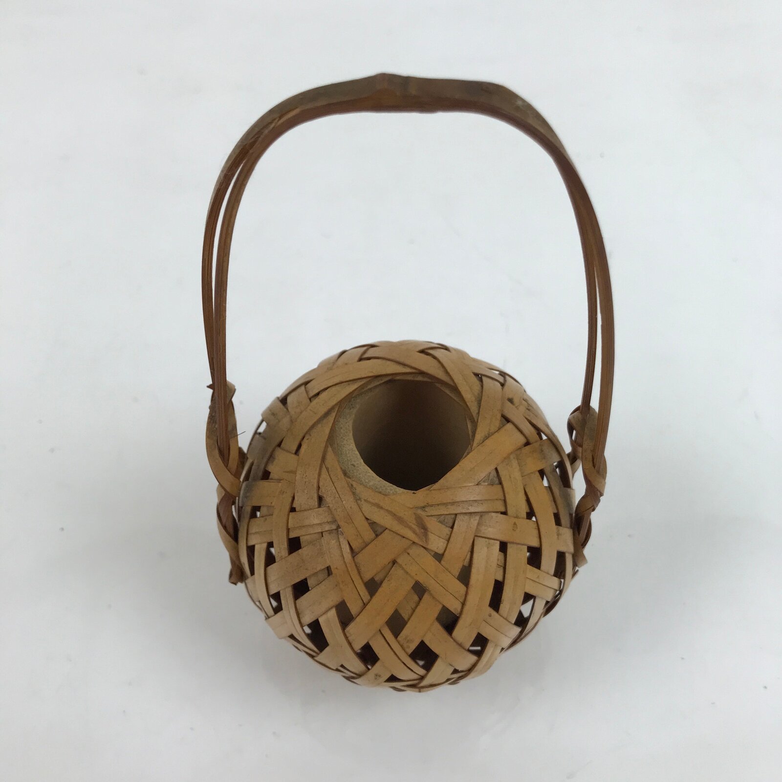 Japanese Handwoven Bamboo Basket Vase Vtg Small Kago Ikebana Arrangement B245