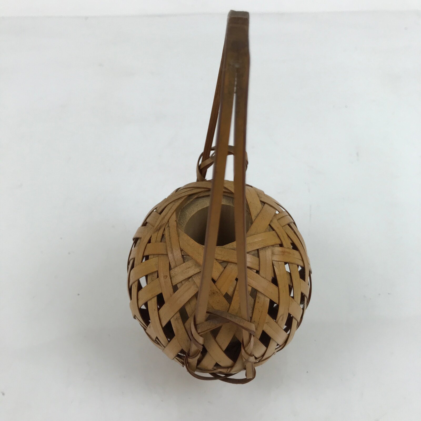 Japanese Handwoven Bamboo Basket Vase Vtg Small Kago Ikebana Arrangement B245