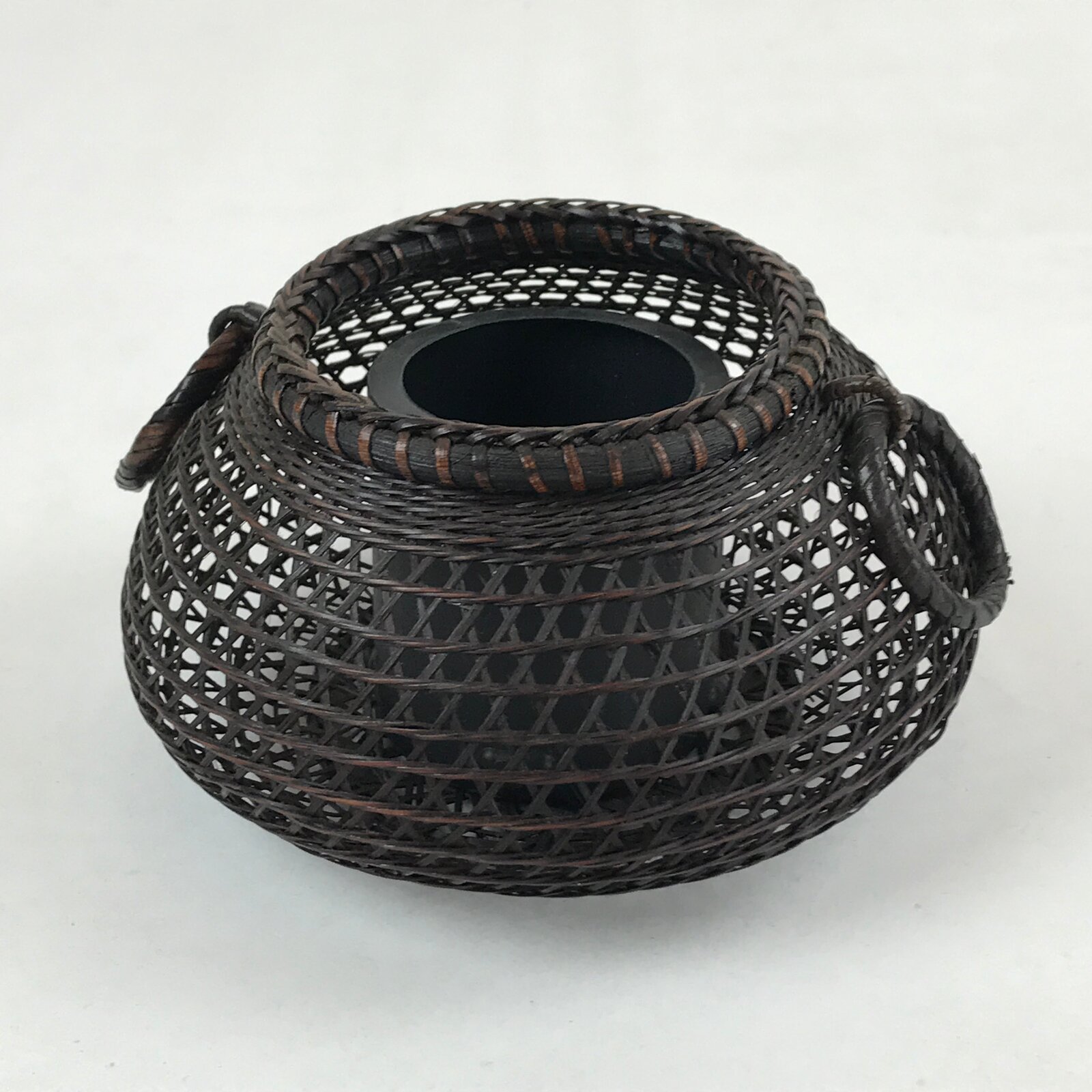 Japanese Handwoven Bamboo Basket Vtg Kago Ikebana Arrangement Kado Brown B230