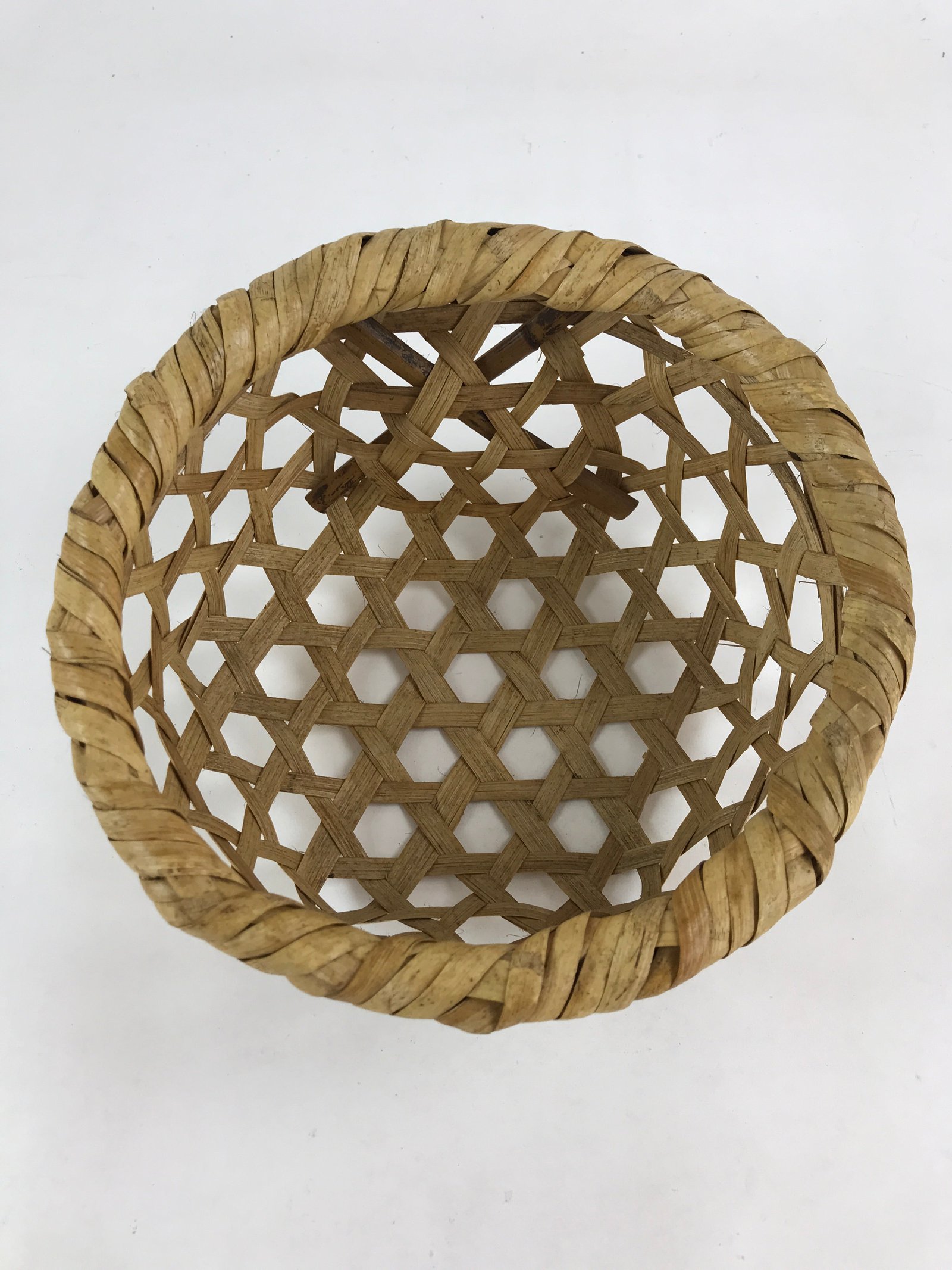 Japanese Handwoven Bamboo Basket Vtg Storage Kago Decorative Kado Round B220