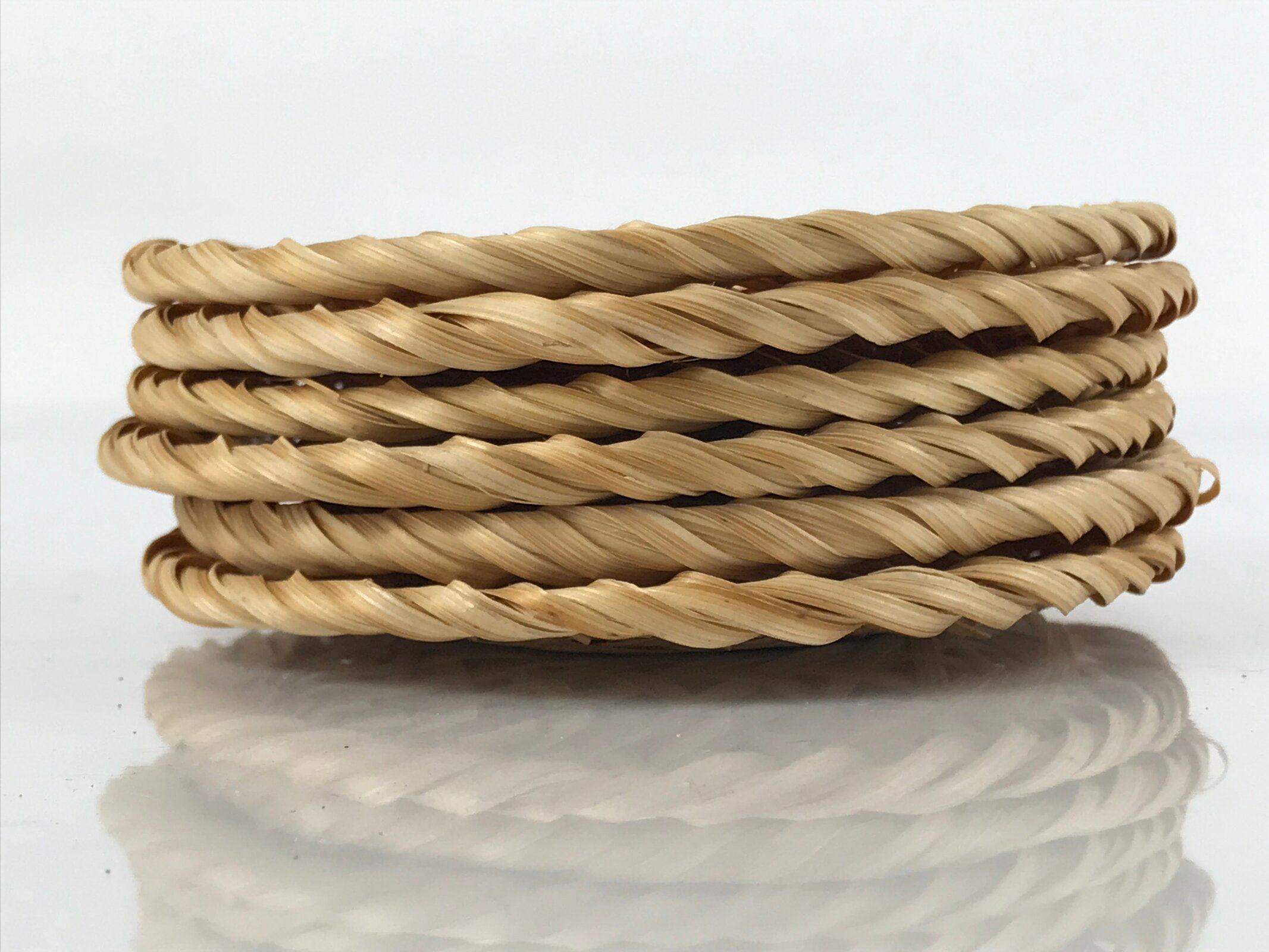 Japanese Handwoven Bamboo Drink Saucer Chataku Vtg Coaster 6pc Brown L129