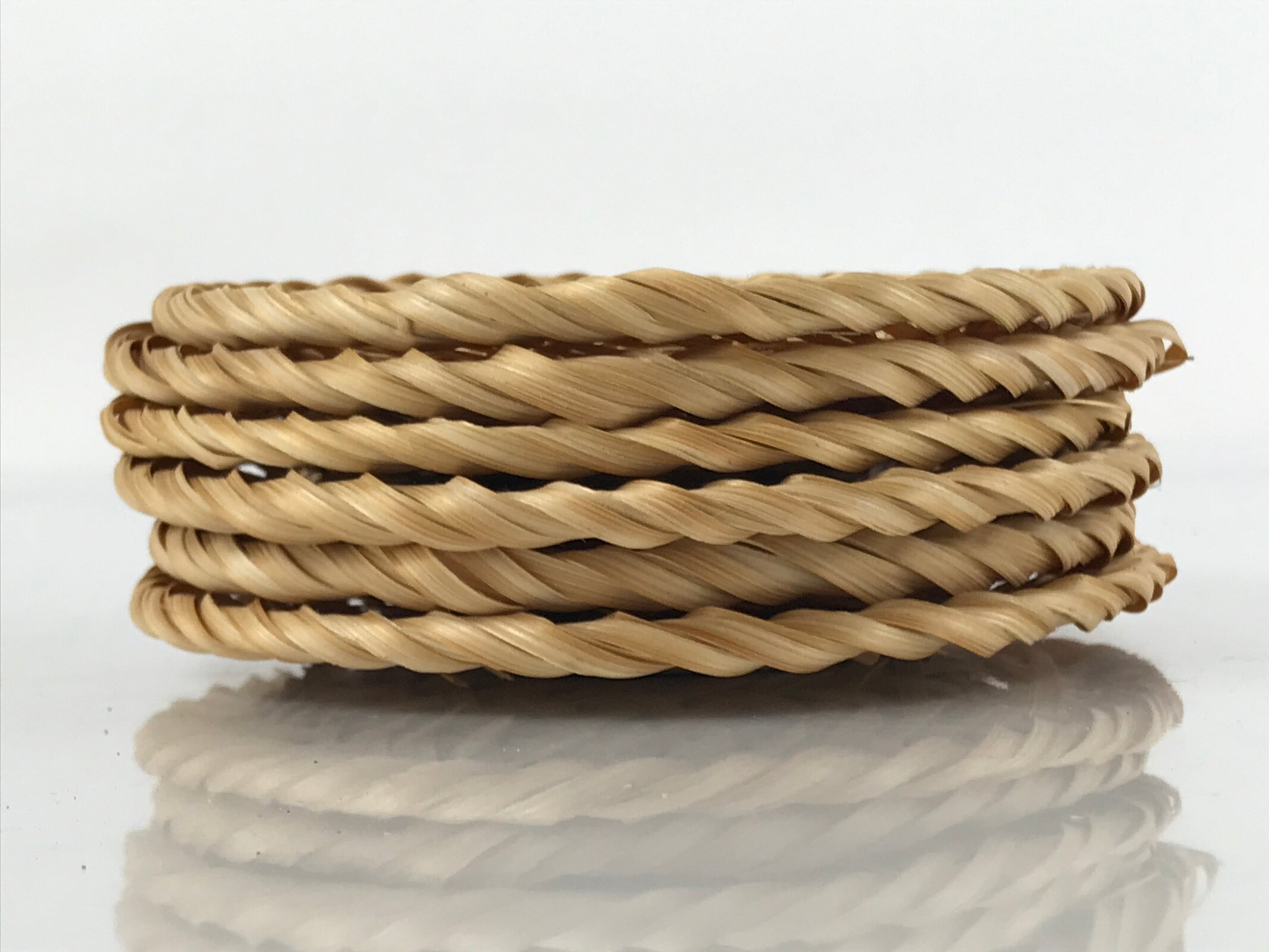 Japanese Handwoven Bamboo Drink Saucer Chataku Vtg Coaster 6pc Brown L129