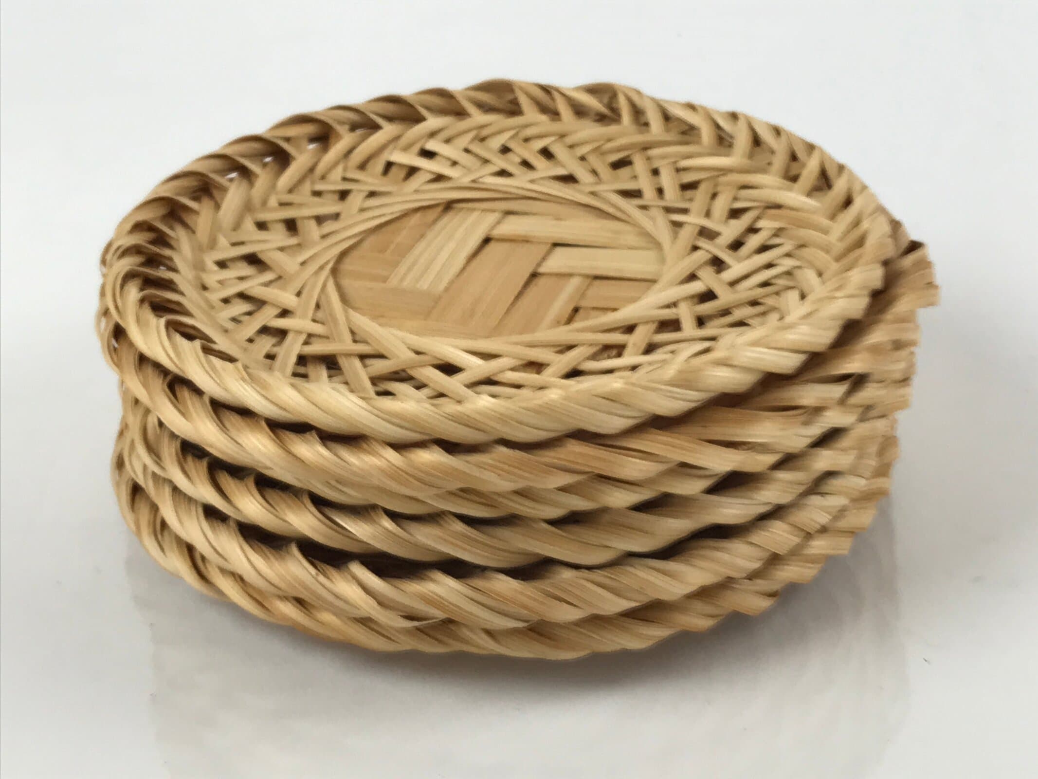 Japanese Handwoven Bamboo Drink Saucer Chataku Vtg Coaster 6pc Brown L129
