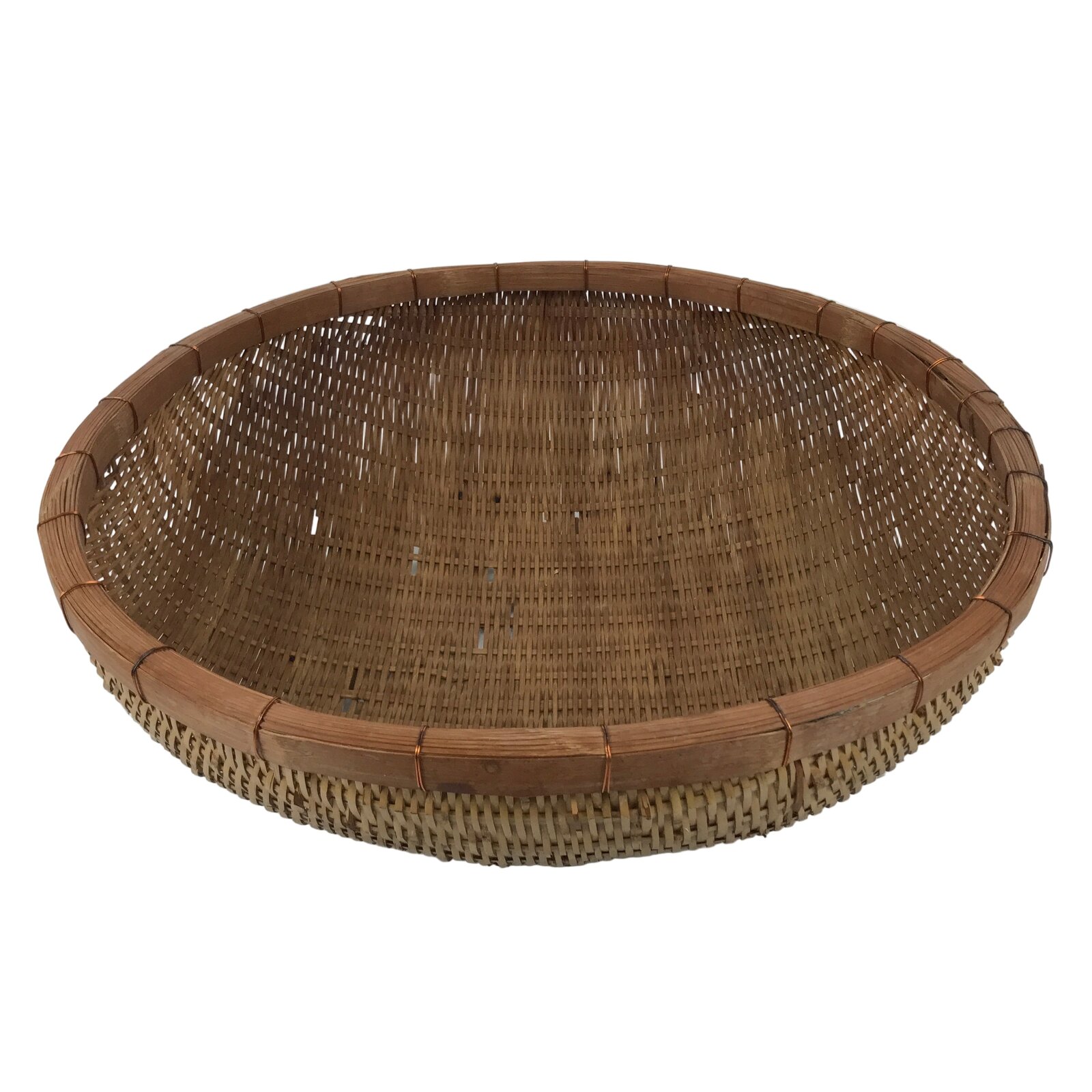 Japanese Handwoven Bamboo Drying Basket Vtg Round Kago Zaru 49 cm Long B265