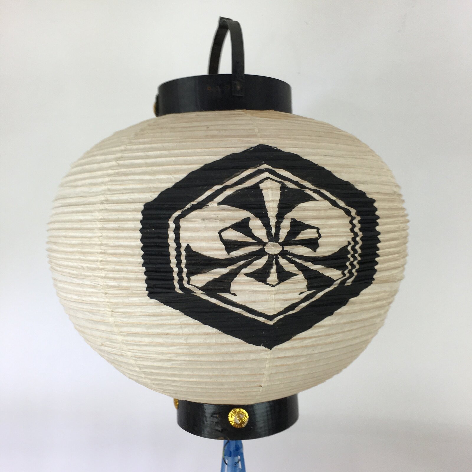 Japanese Hanging Paper Lantern Vtg Chochin Festival Washi Bmboo Crest LT49