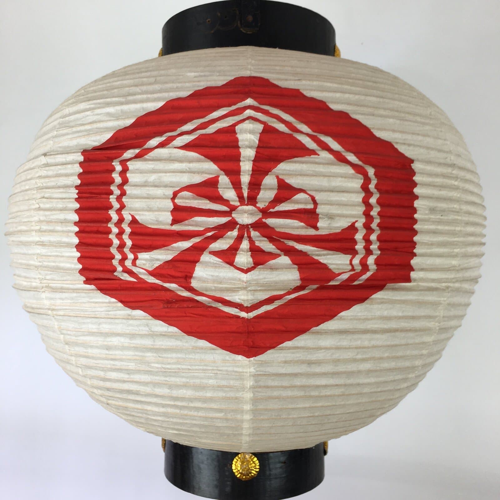 Japanese Hanging Paper Lantern Vtg Chochin Festival Washi Bmboo Crest LT49