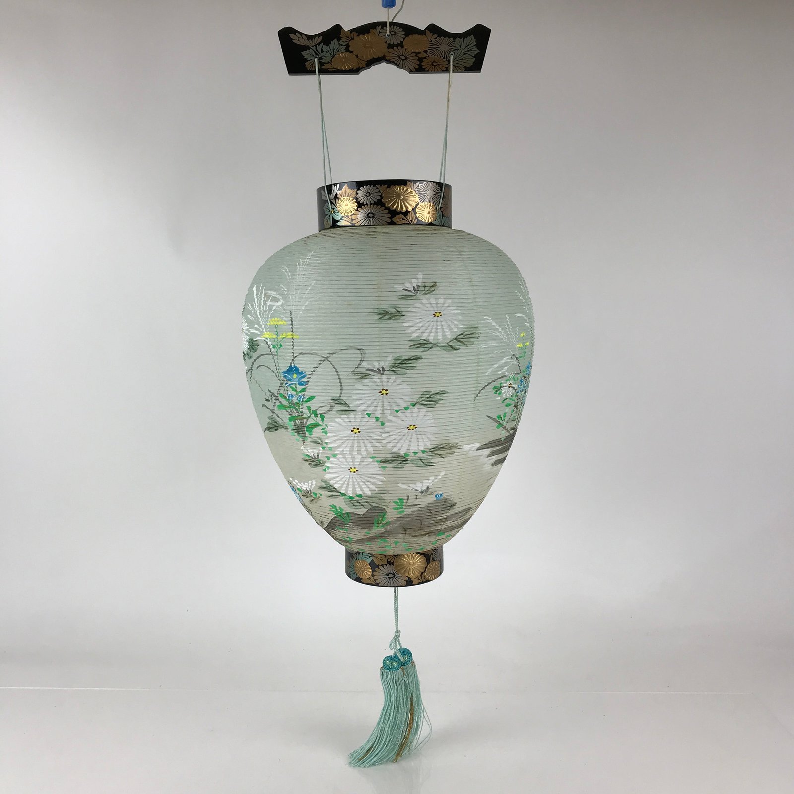 Japanese Hanging Paper Lantern Vtg Chochin Obon Festival Washi Wood Frame LT59