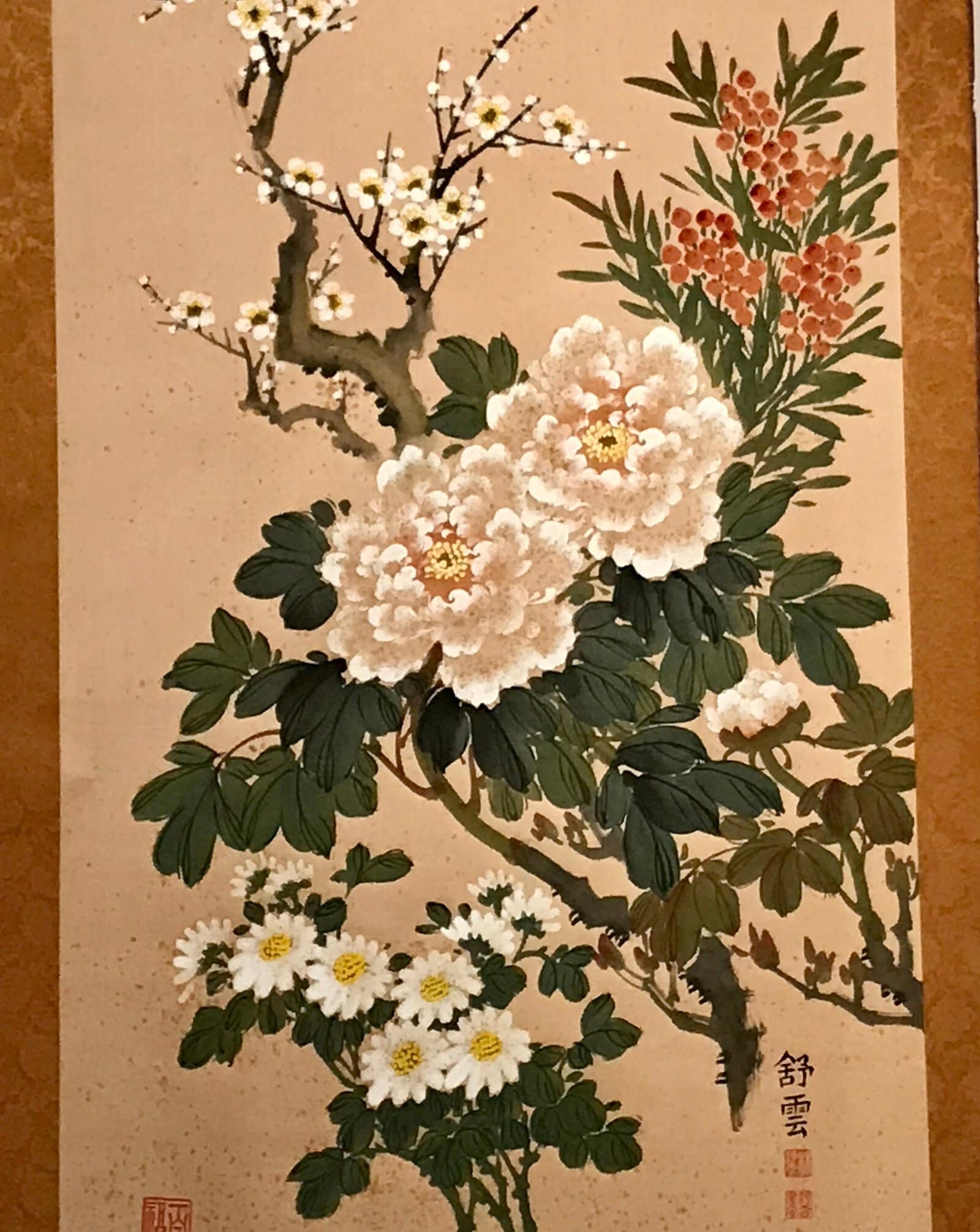 Japanese Hanging Scroll 4 Seasons Flowers Plum Crysanthemum Peony Kakejiku KJ12