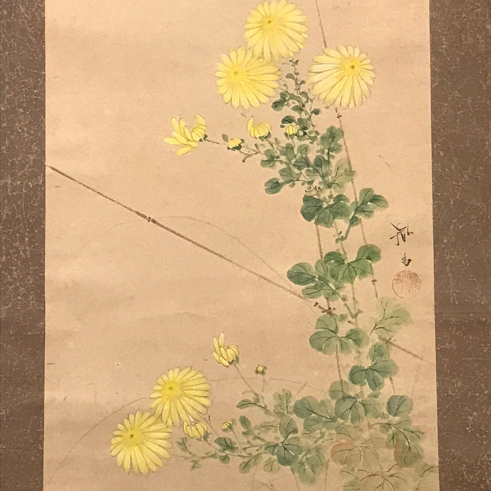 Japanese Hanging Scroll Autumn Chrysanthemum Poem Kakejiku Kakemono SC804