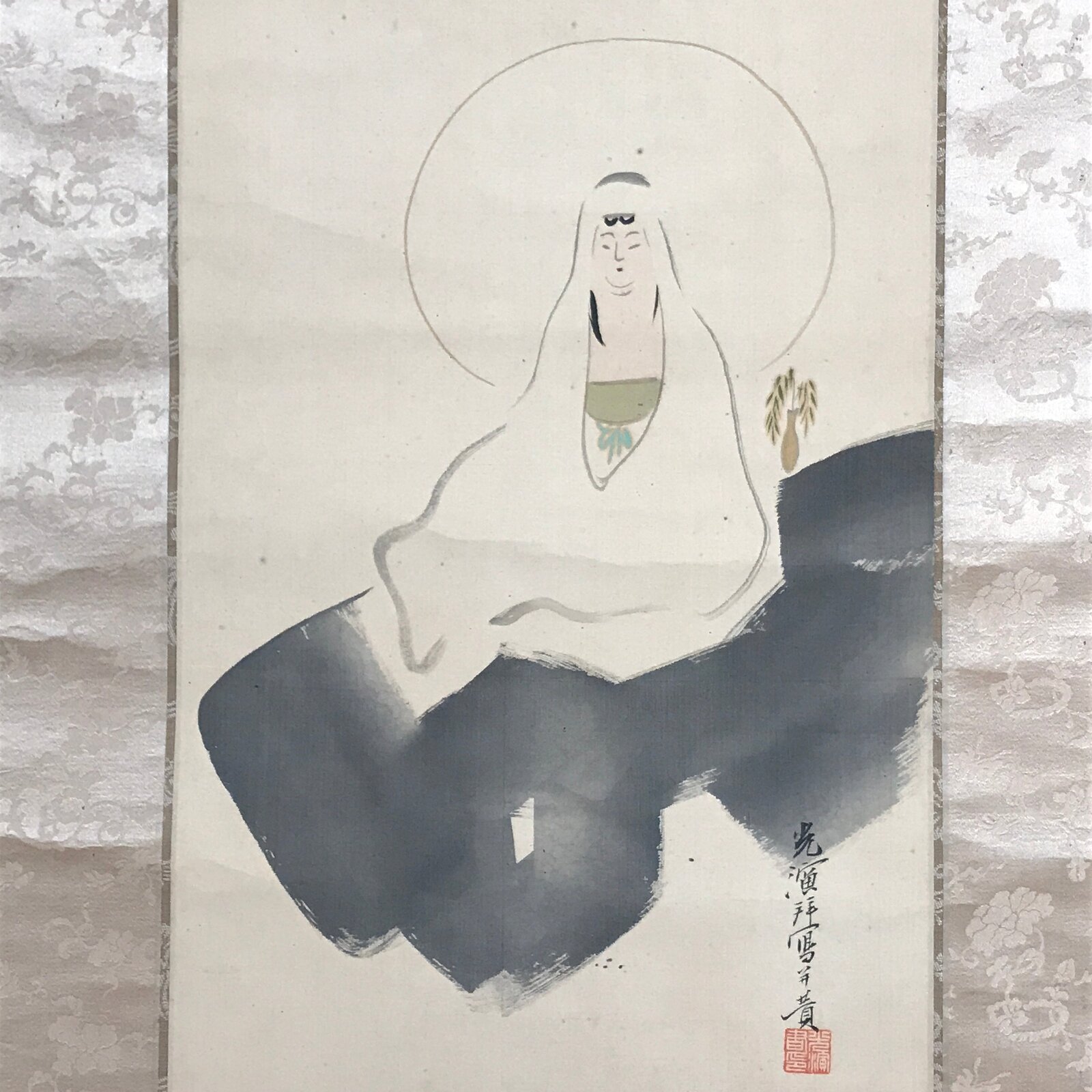 Japanese Hanging Scroll Kakejiku Kannon Buddhist Otani Kouen Calligraphy KJ181