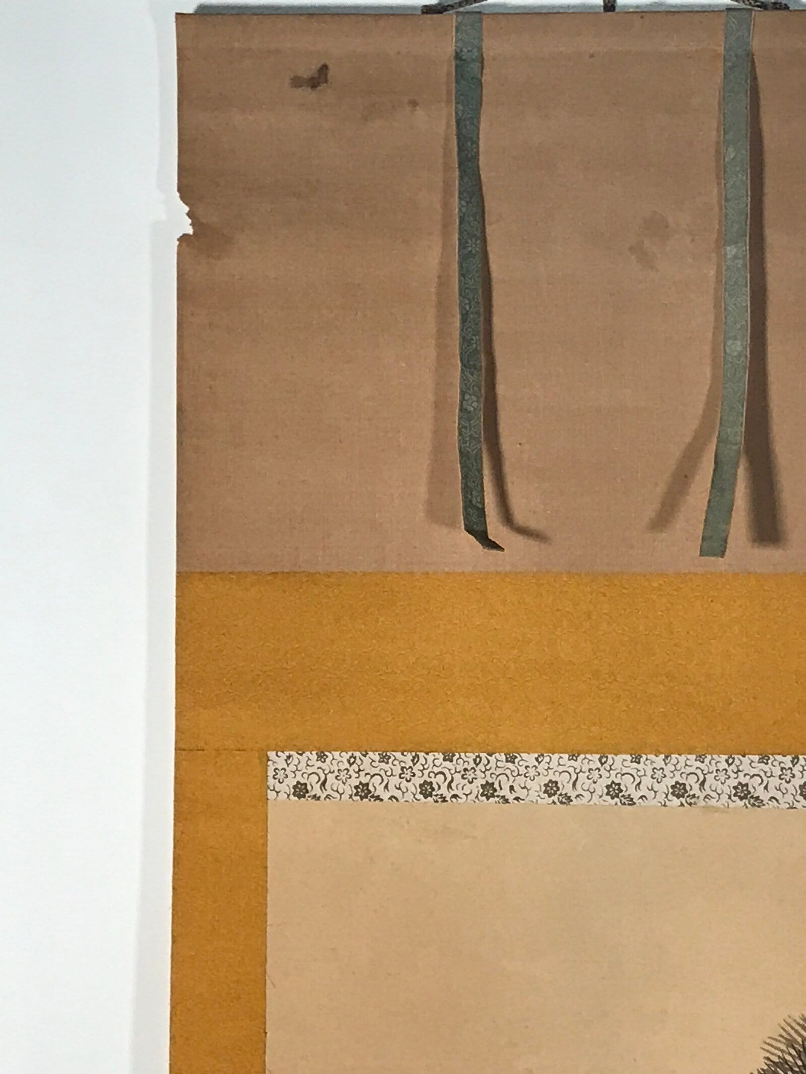 Japanese Hanging Scroll Kakejiku Vtg Blue Bird Pine Tree Camellia Flower KJ88