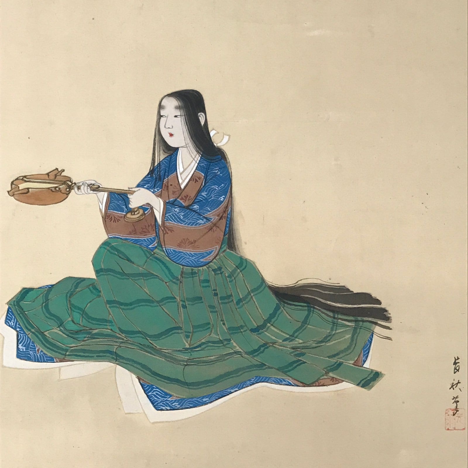 Japanese Hanging Scroll Kakejiku Vtg Court Noble Lady Kimono Color KJ131