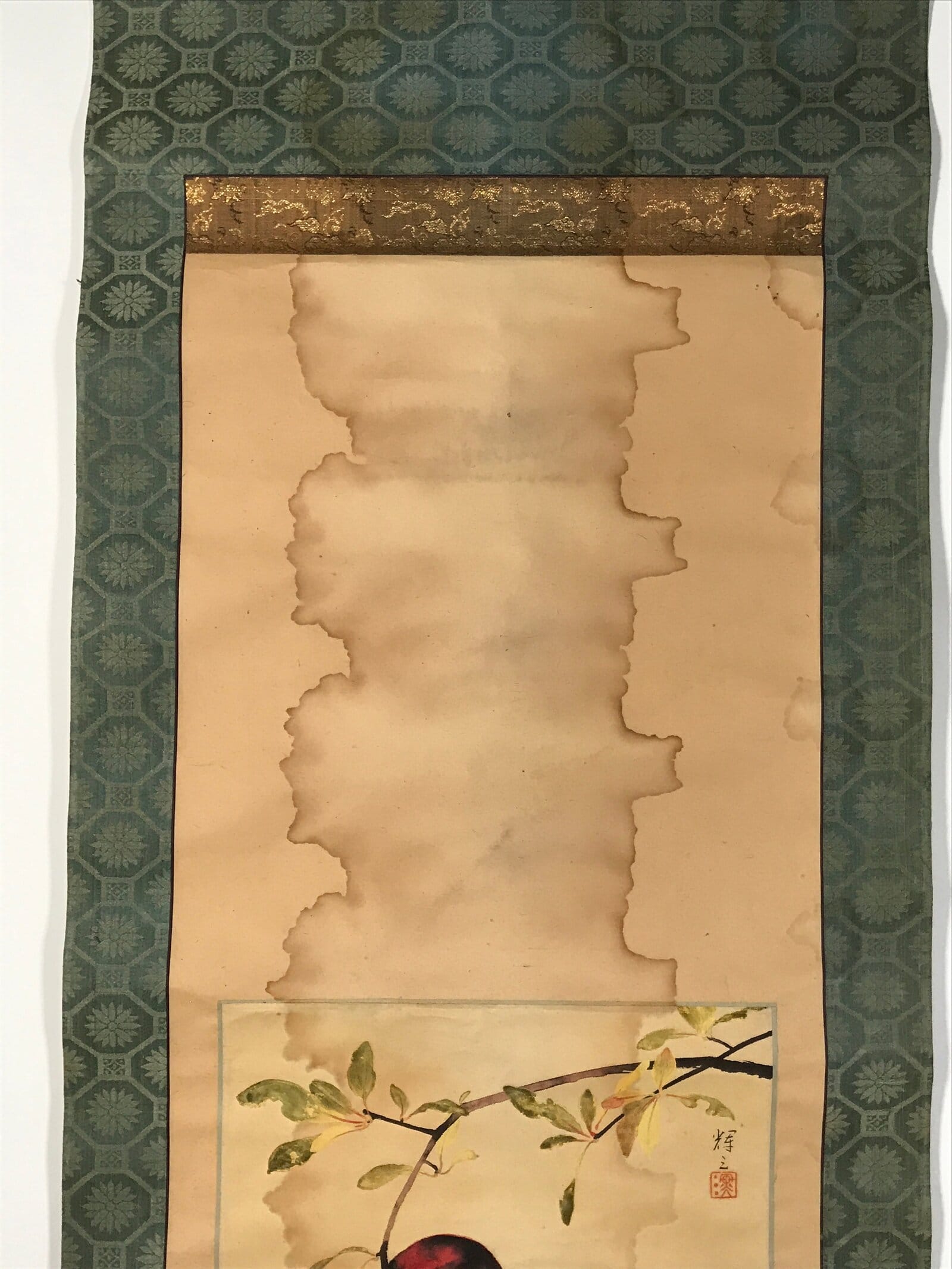 Japanese Hanging Scroll Kakejiku Vtg Pomegranate Ripe Fruit Color Ink Red KJ95