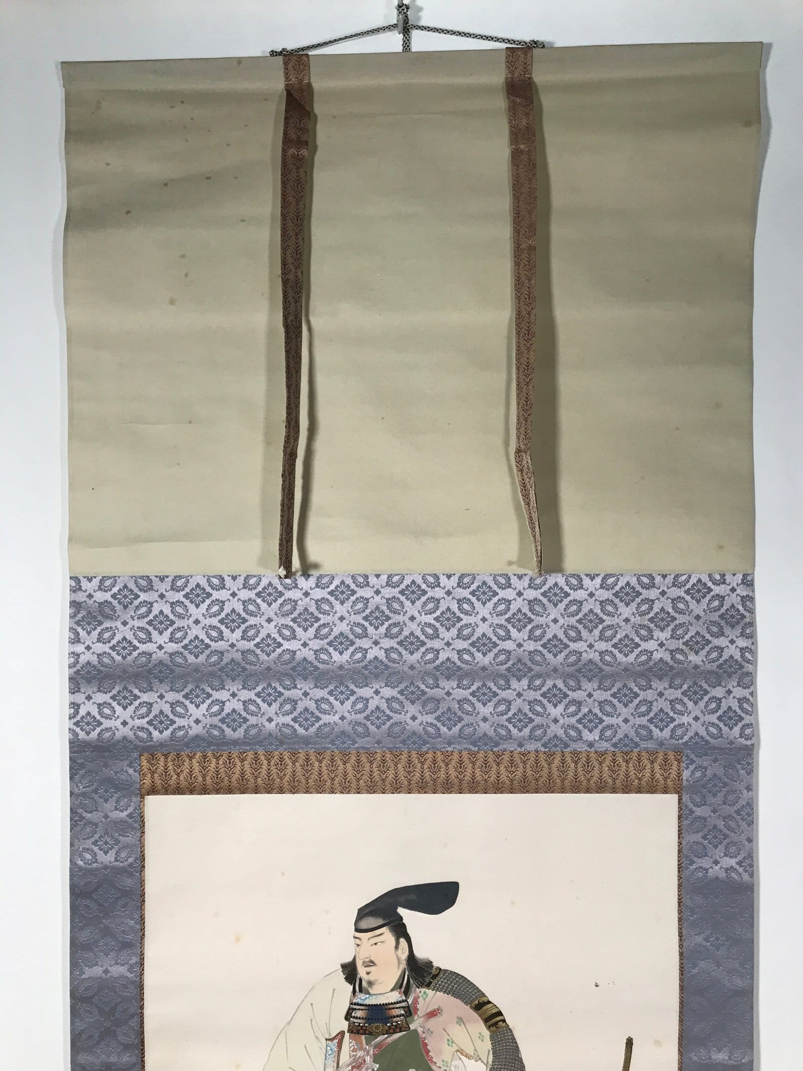 Japanese Hanging Scroll Kakejiku Vtg Samurai Sitting Kimono Sword Color KJ126