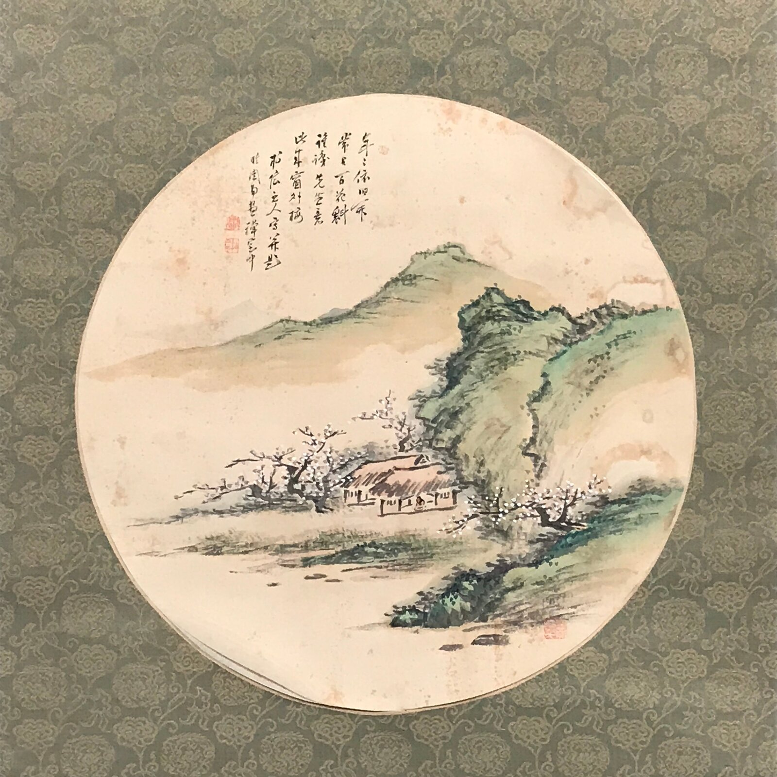 Japanese Hanging Scroll Kanji Poetry Spring Village Kakejiku Kakemono SC793