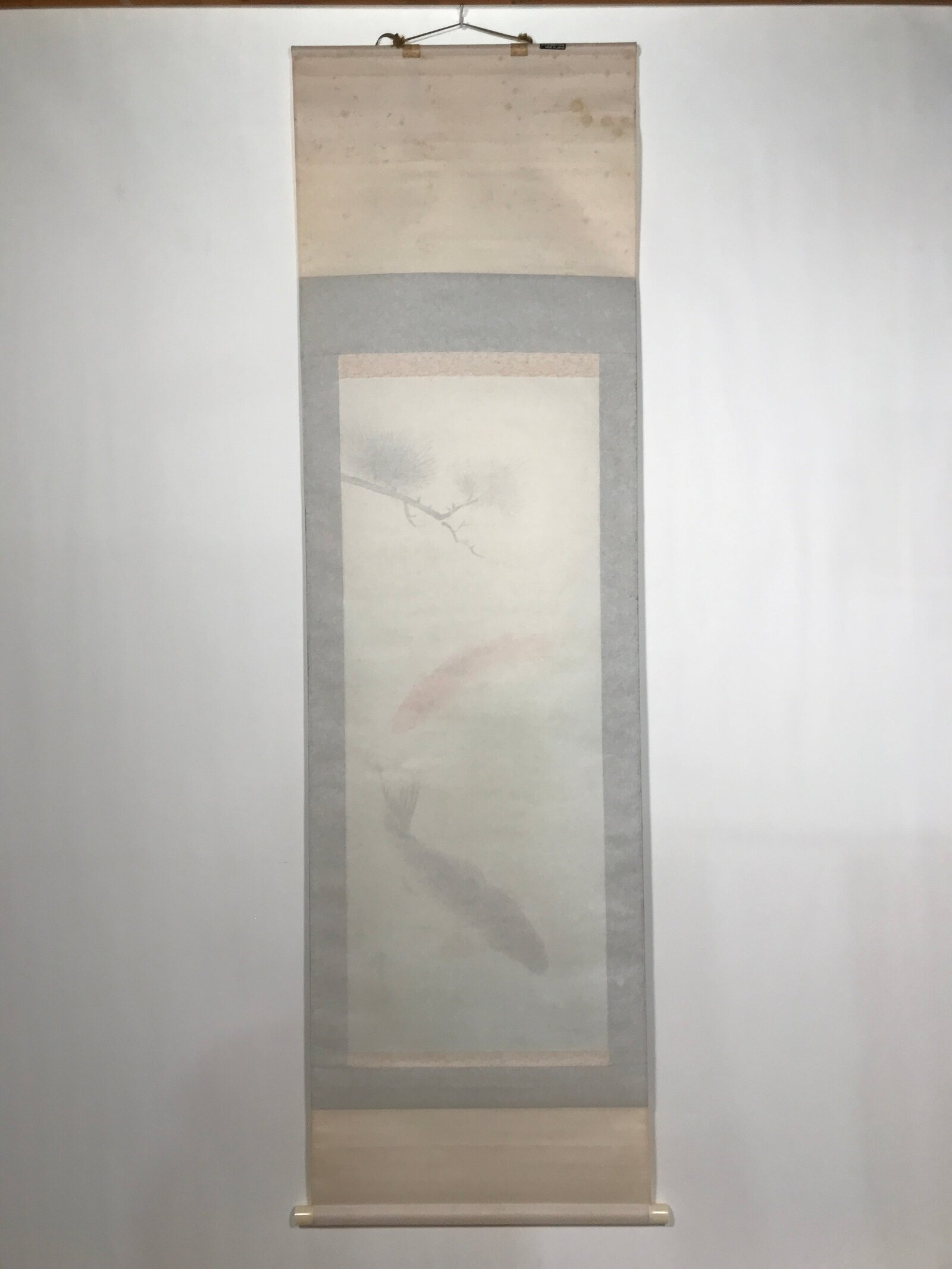 Japanese Hanging Scroll Koi Carps Swimming Red Black Kakejiku Color KJ11
