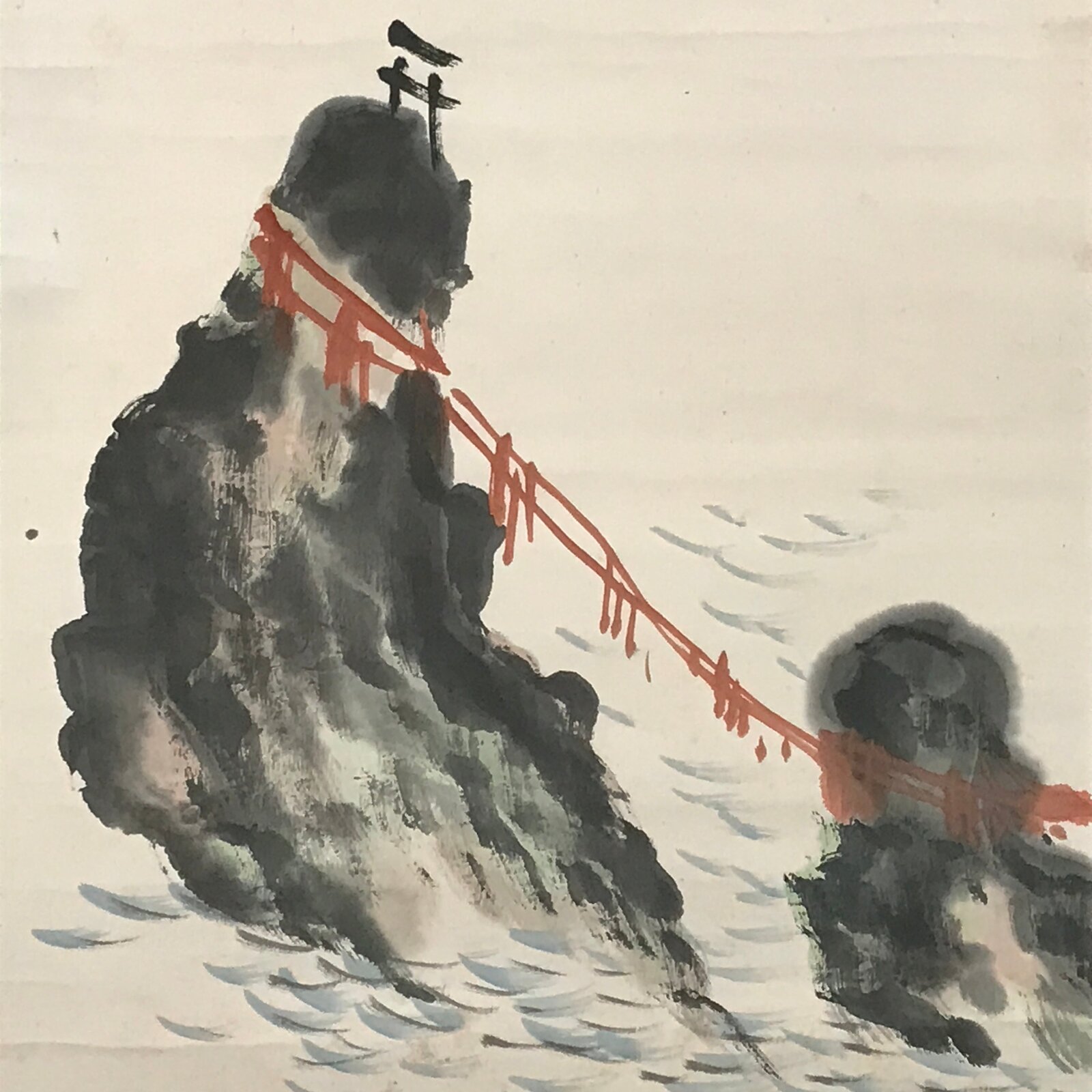 Japanese Hanging Scroll Meotoiwa Rocks Sunrise Futami Kakejiku Kakemono SC803