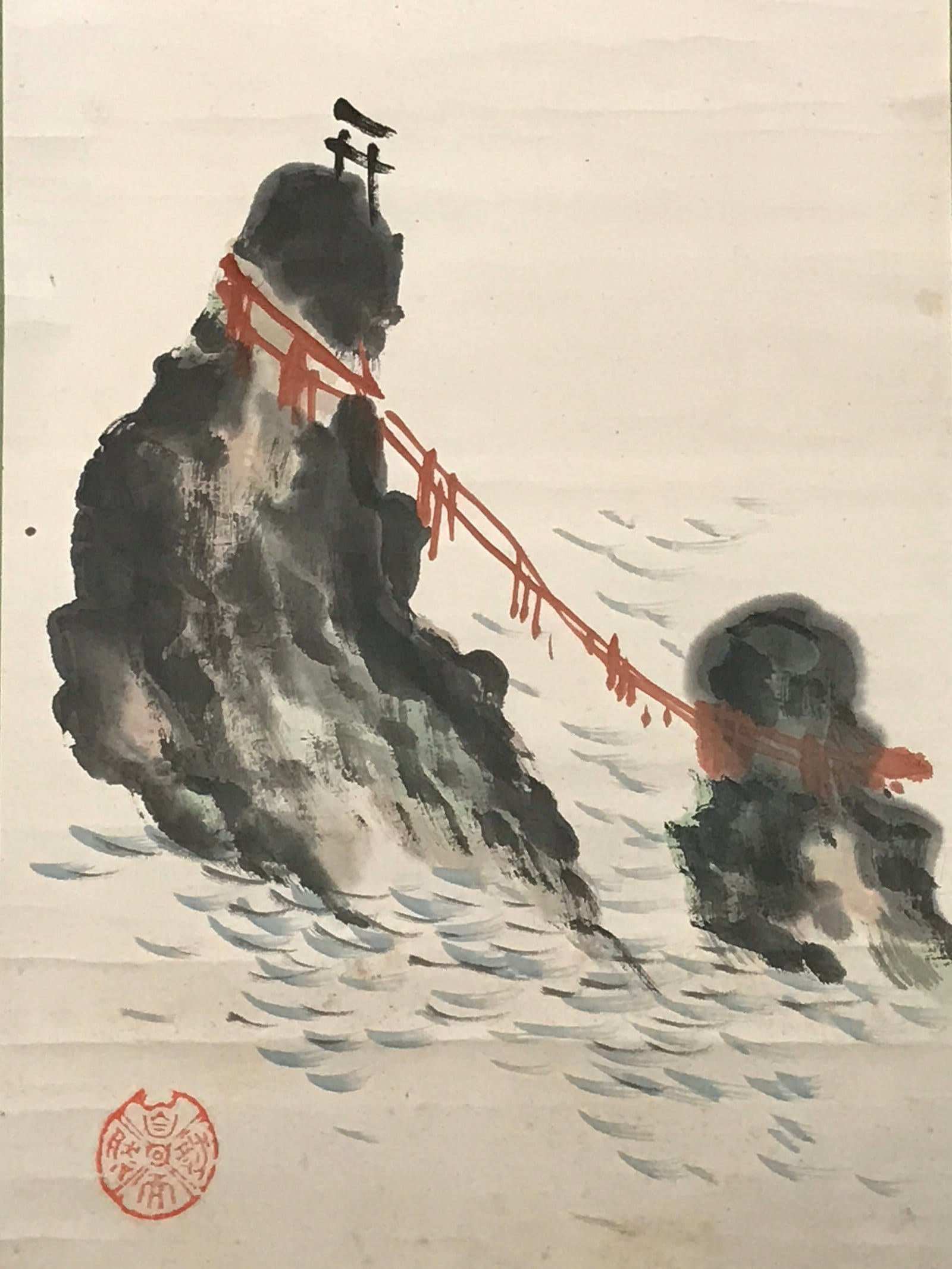 Japanese Hanging Scroll Meotoiwa Rocks Sunrise Futami Kakejiku Kakemono SC803