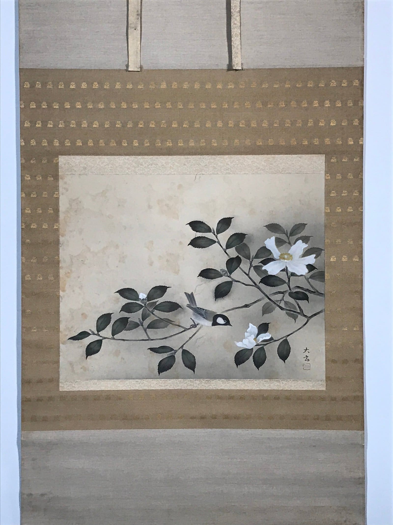 Japanese Hanging Scroll Sparrow Camellia Taigen Yokoyama Kakejiku SC794