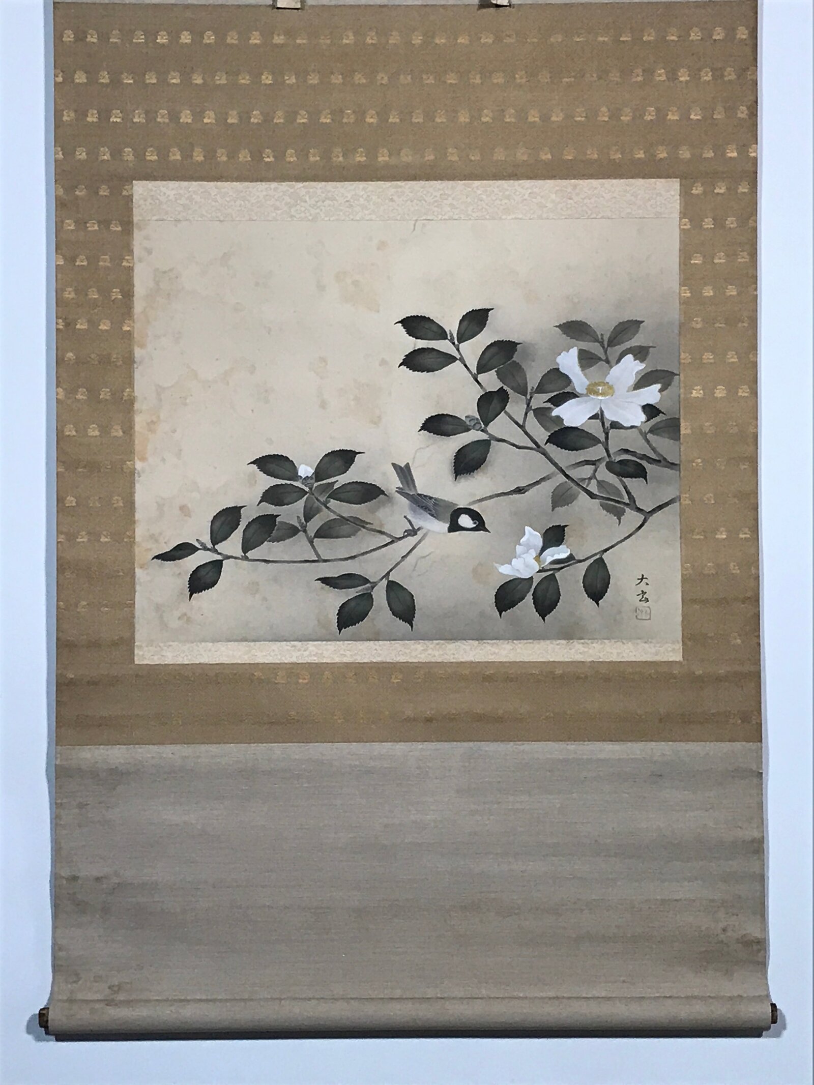 Japanese Hanging Scroll Sparrow Camellia Taigen Yokoyama Kakejiku SC794