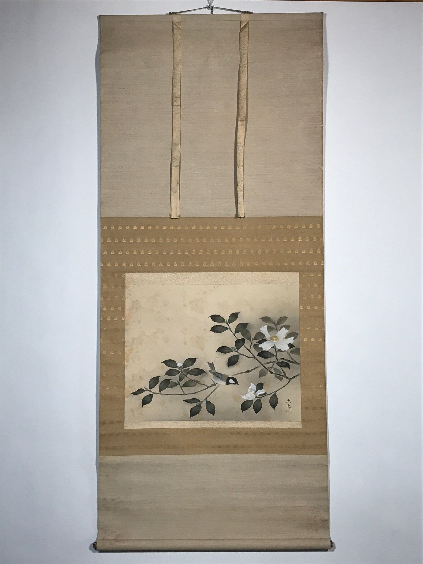 Japanese Hanging Scroll Sparrow Camellia Taigen Yokoyama Kakejiku SC794