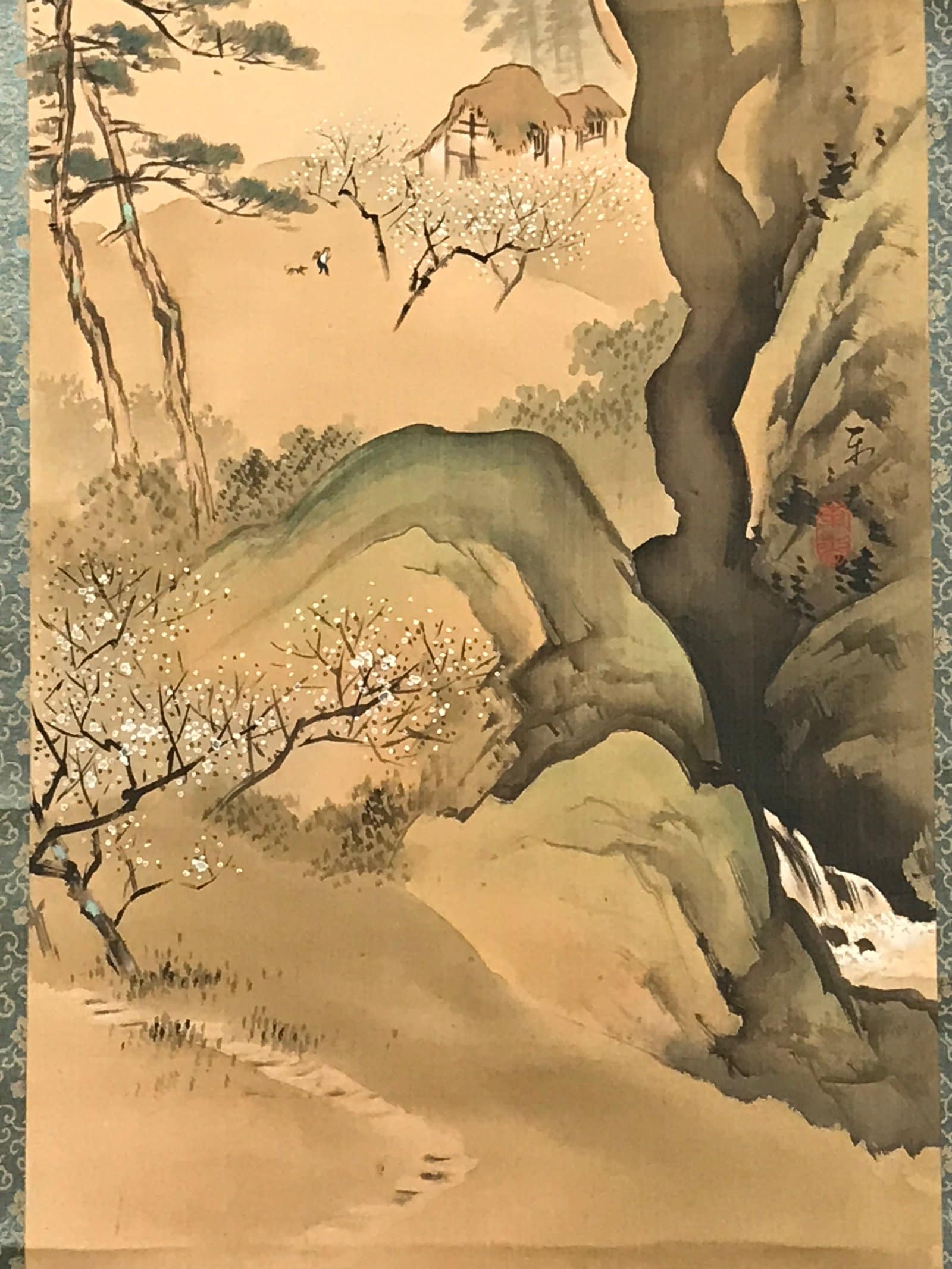 Japanese Hanging Scroll Spring Mountain Village Picture Kakejiku Kakemono SC795