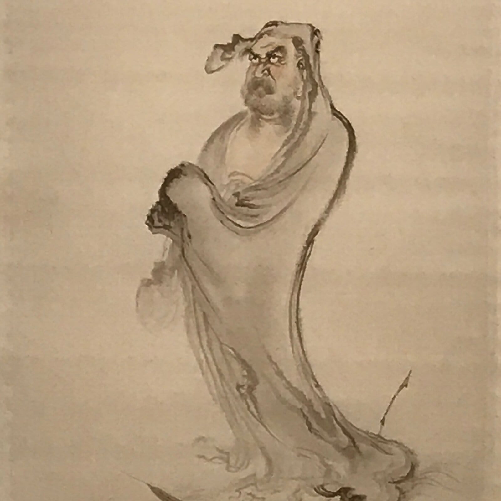 Japanese Hanging Scroll Vtg Bodhidharma Standing Buddhist Kakejiku SC945