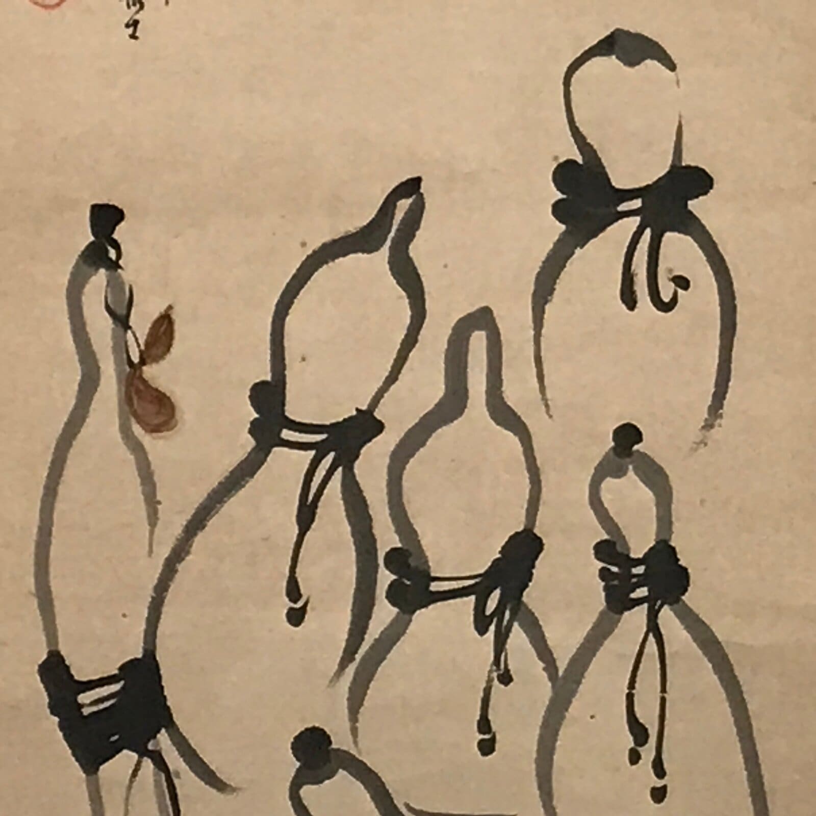 Japanese Hanging Scroll Vtg Hyotan Gourd Calligraphy Poem Kakejiku SC888