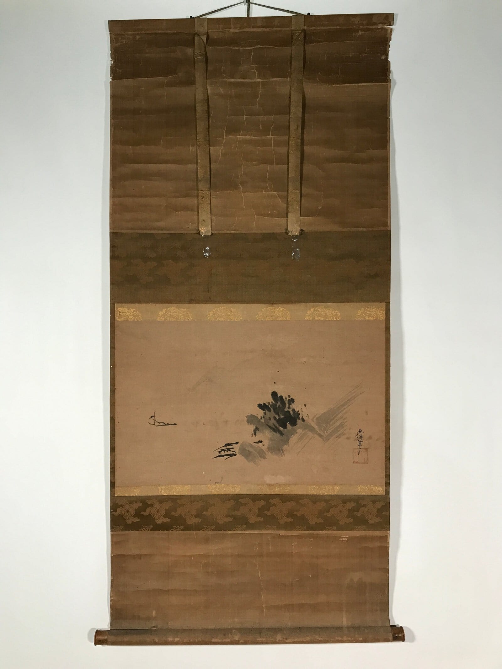 Japanese Hanging Scroll Vtg Kakejiku Abstract Nature Design Plants Black KJ66
