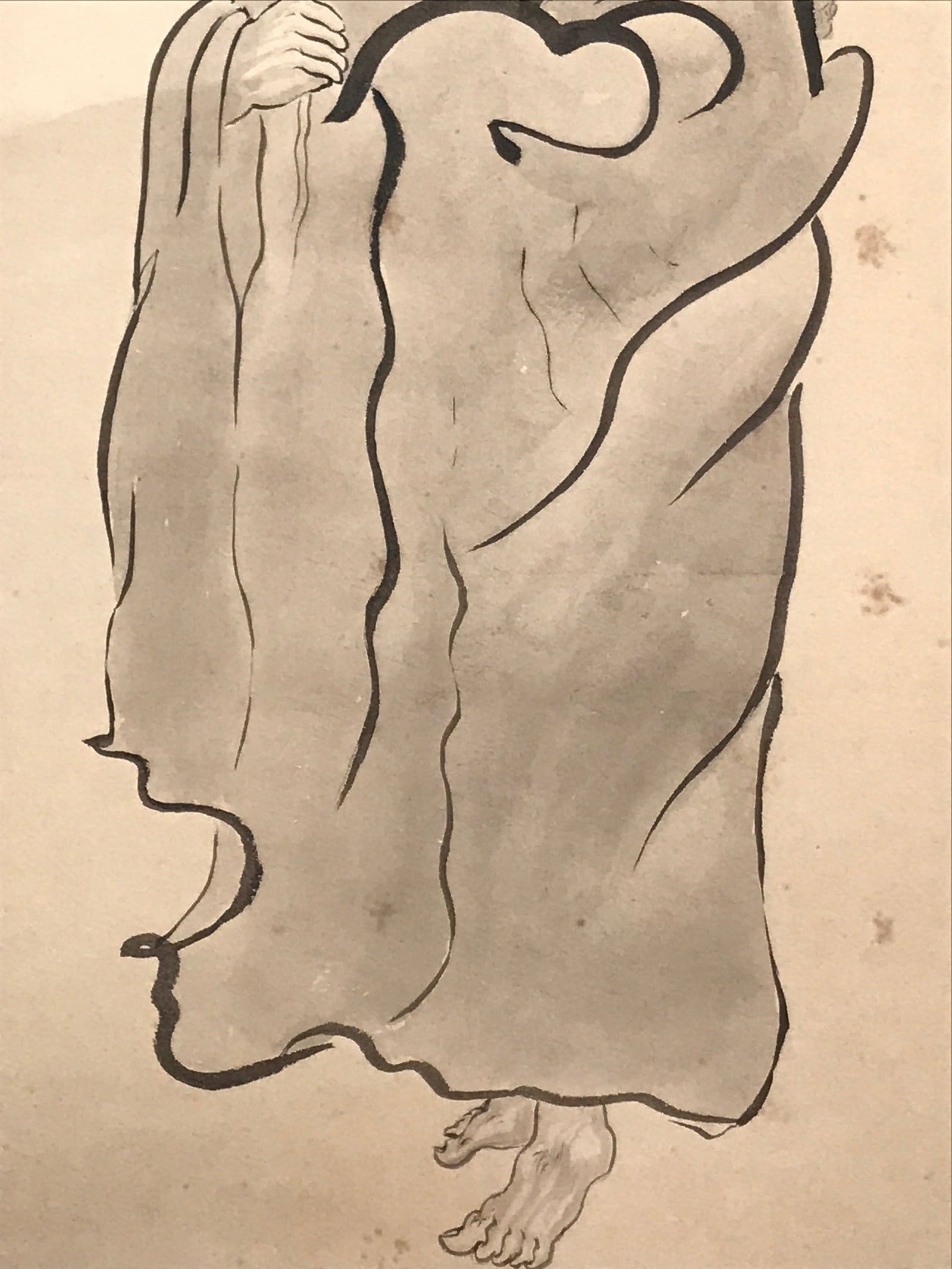 Japanese Hanging Scroll Vtg Kakejiku Daruma Bodhidharma Calligraphy Black KJ119