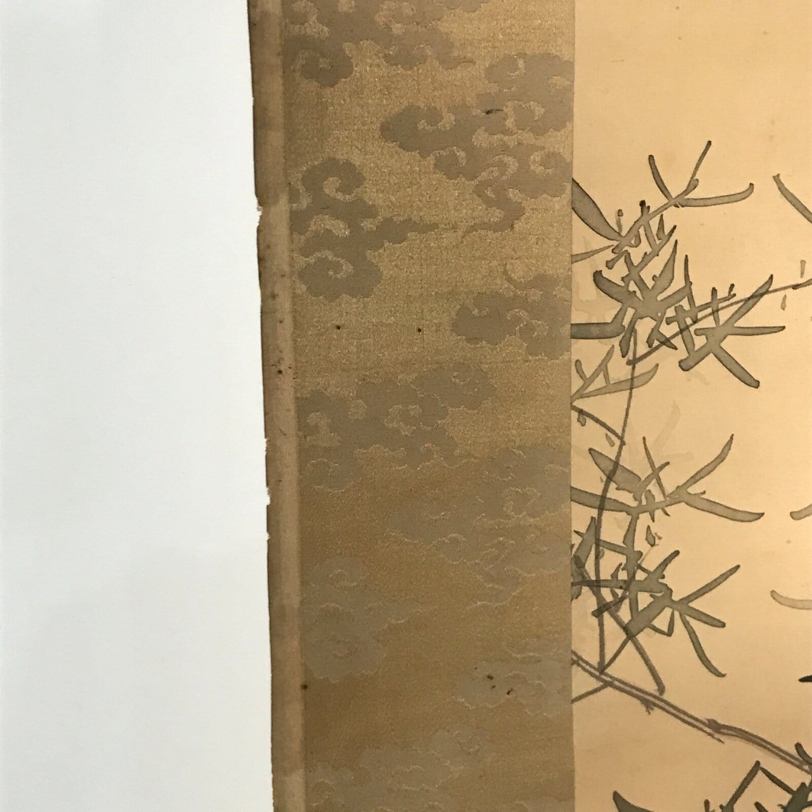 Japanese Hanging Scroll Vtg Kakejiku Kacho Bird Flowers Pink Green Yellow KJ43