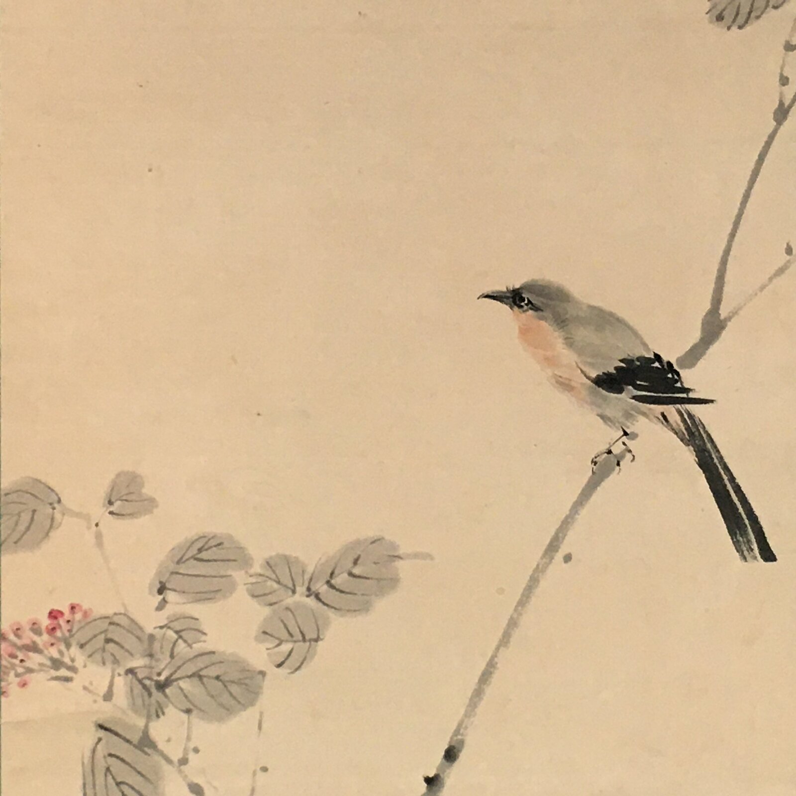 Japanese Hanging Scroll Vtg Kakejiku Kakemono Calligraphy Autumn Bird SC744