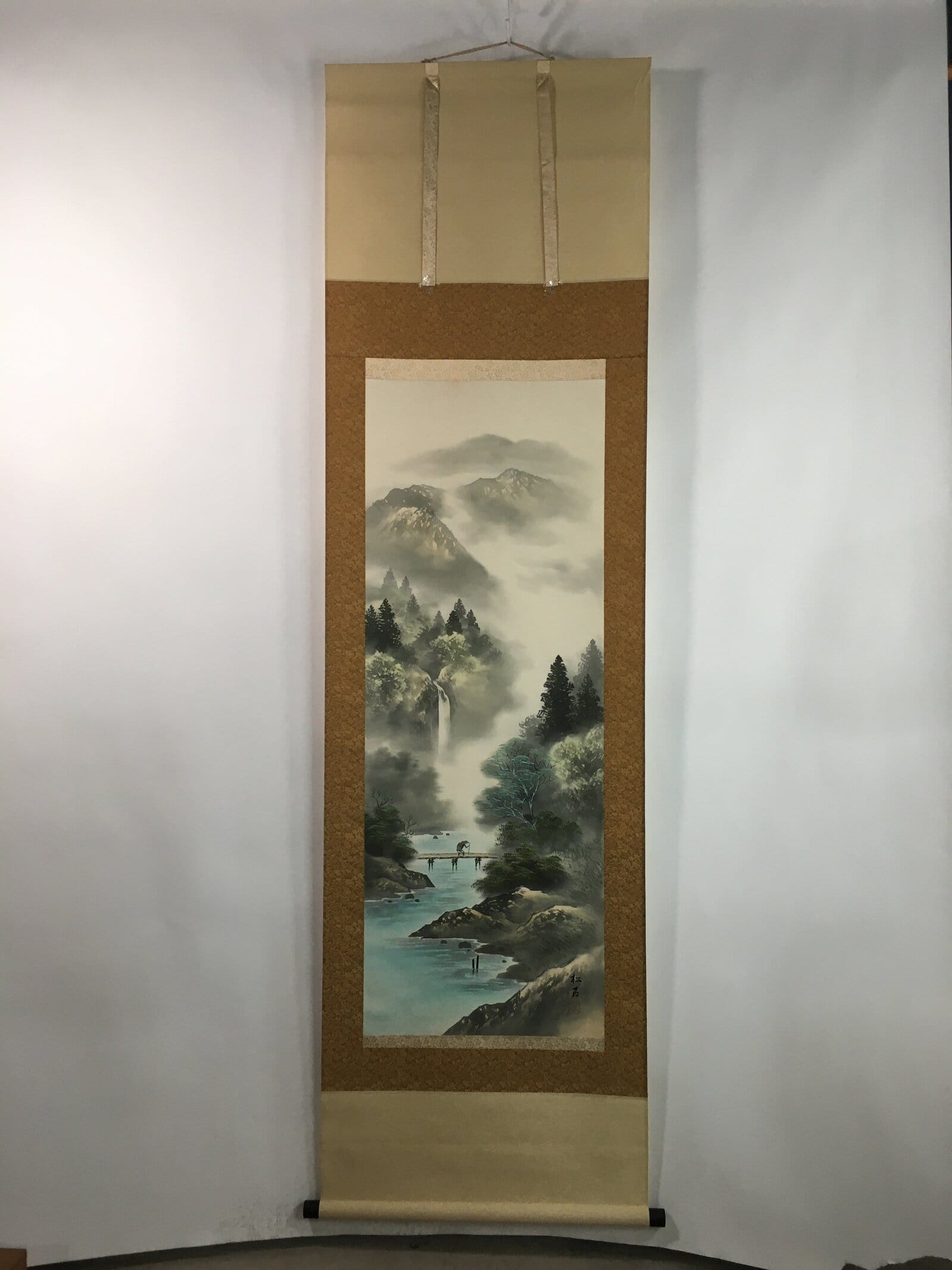 Japanese Hanging Scroll Vtg Kakejiku Kakemono Landscape Painting River SC701