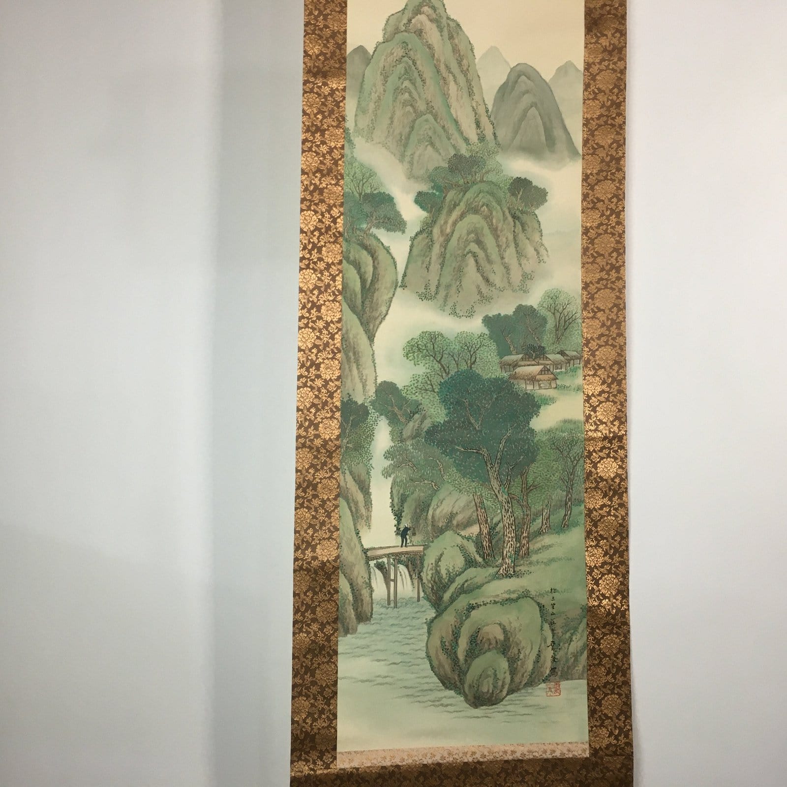 Japanese Hanging Scroll Vtg Kakejiku Kakemono Painting Mountains SC604