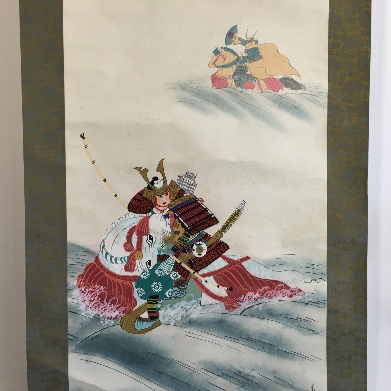 Japanese Hanging Scroll Vtg Kakejiku Kakemono Painting Samurai Warrior SC631