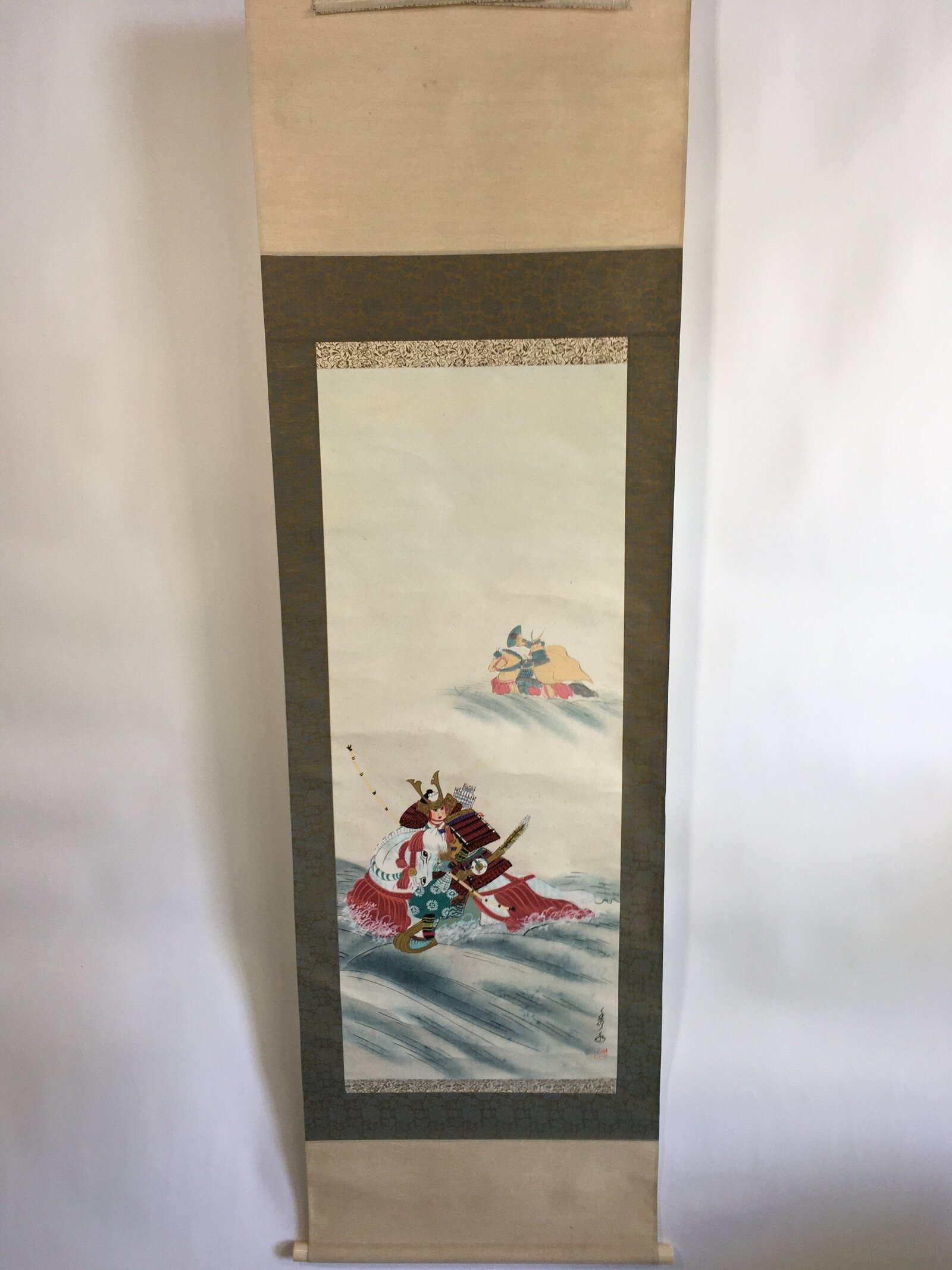 Japanese Hanging Scroll Vtg Kakejiku Kakemono Painting Samurai Warrior SC631