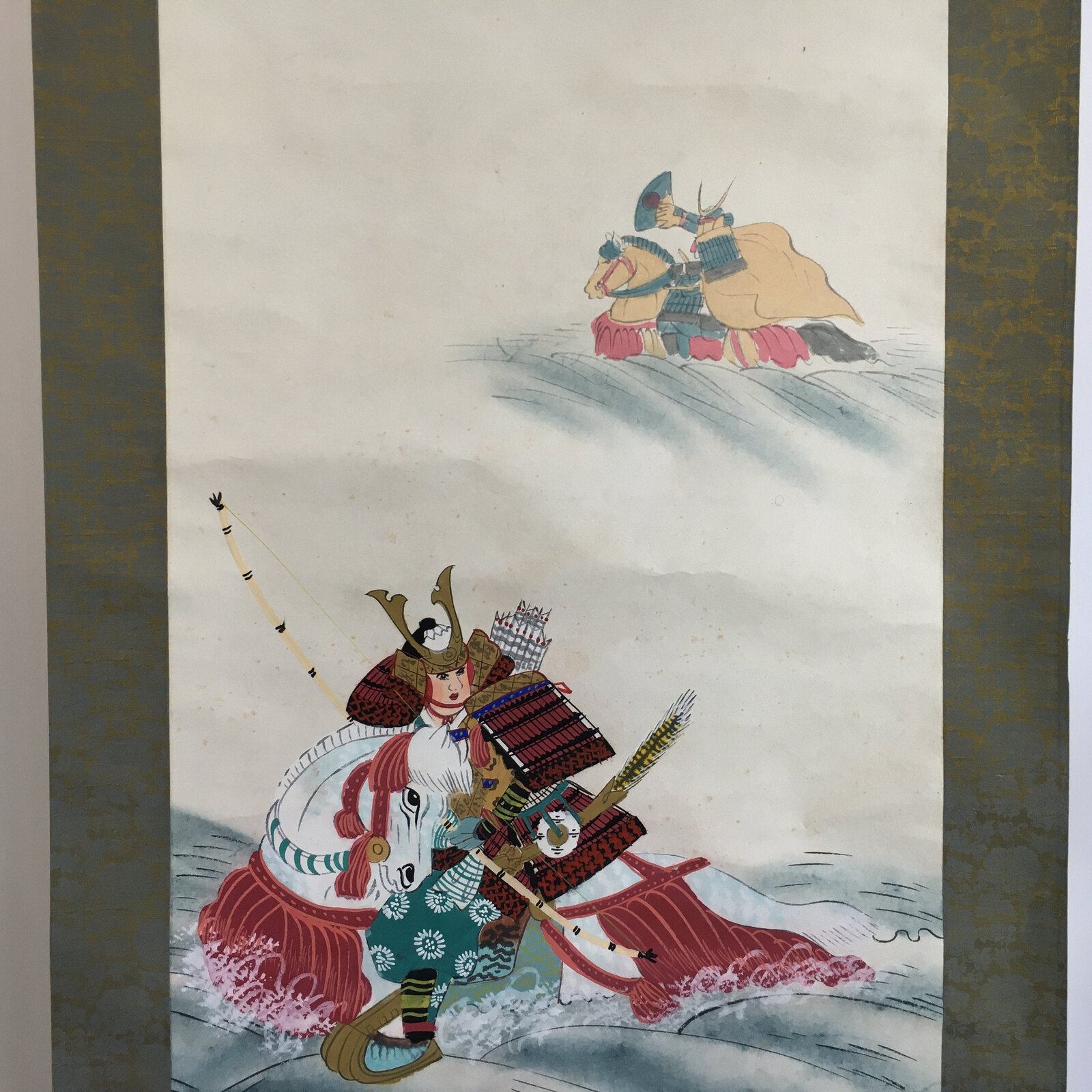 Japanese Hanging Scroll Vtg Kakejiku Kakemono Painting Samurai Warrior SC631