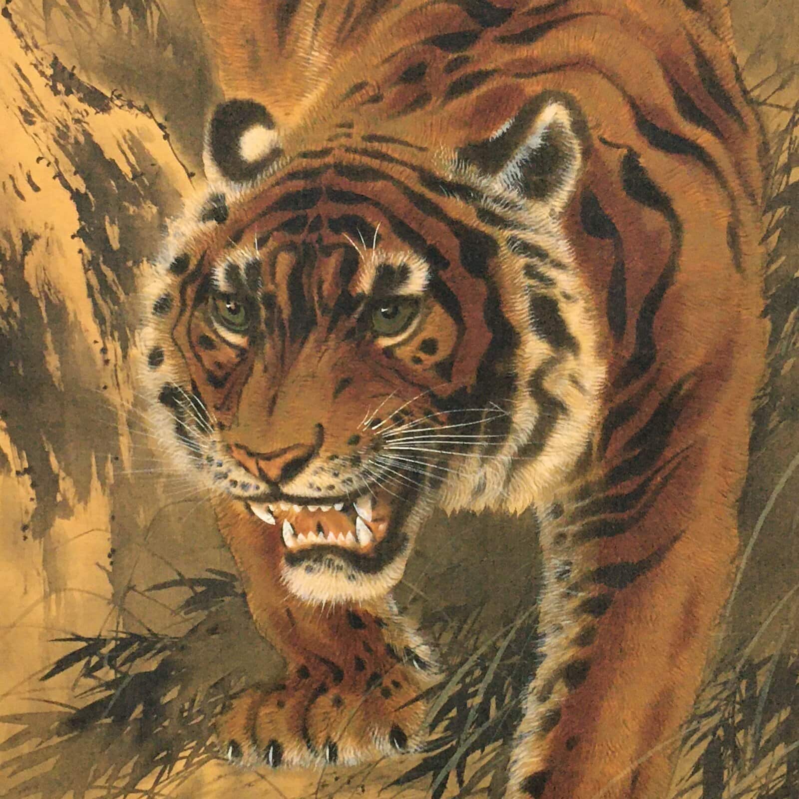 Japanese Hanging Scroll Vtg Kakejiku Kakemono Tiger Painting SC737