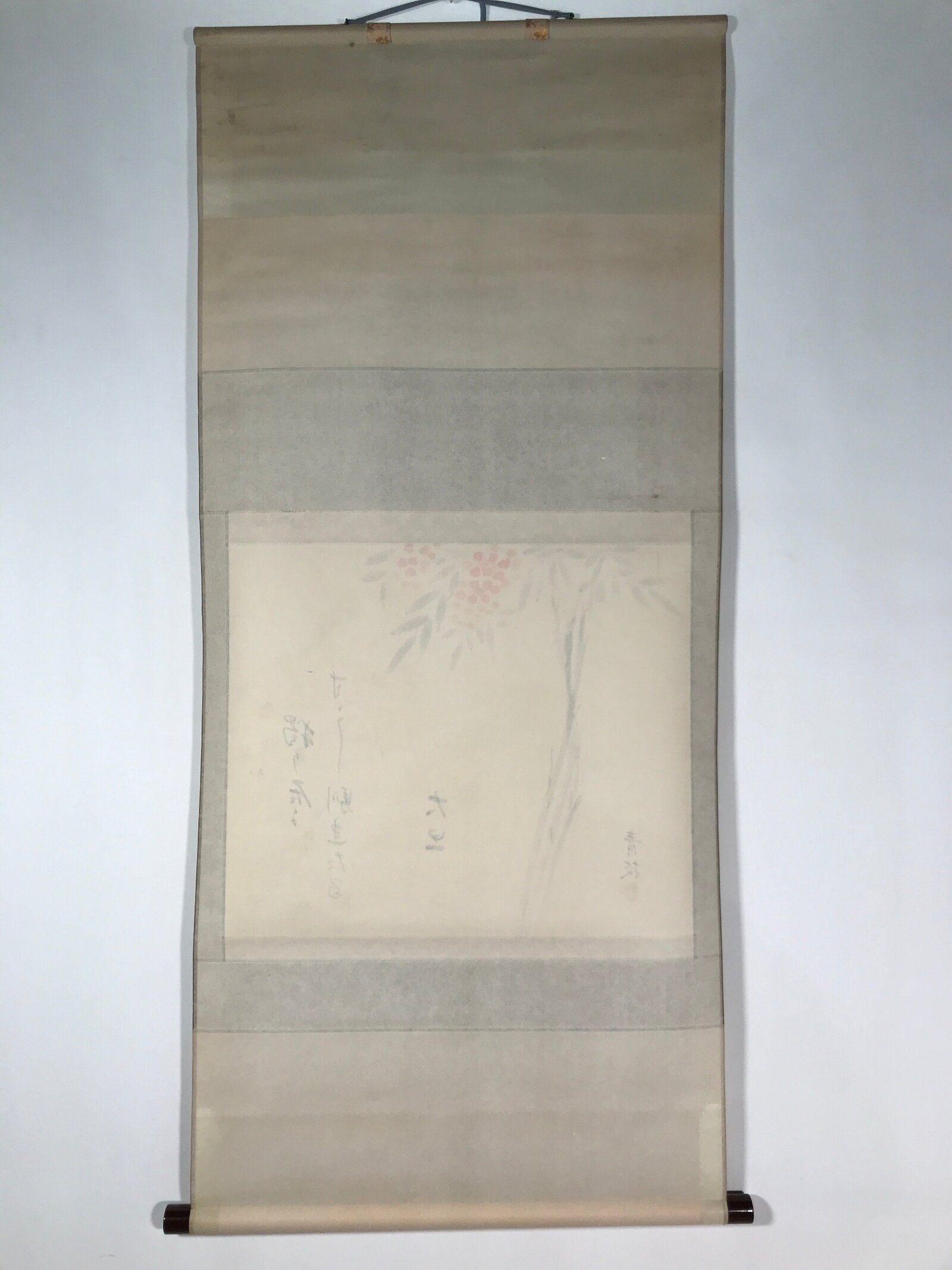 Japanese Hanging Scroll Vtg Kakejiku Sacred Bamboo Nanten Winter Red Plants KJ67