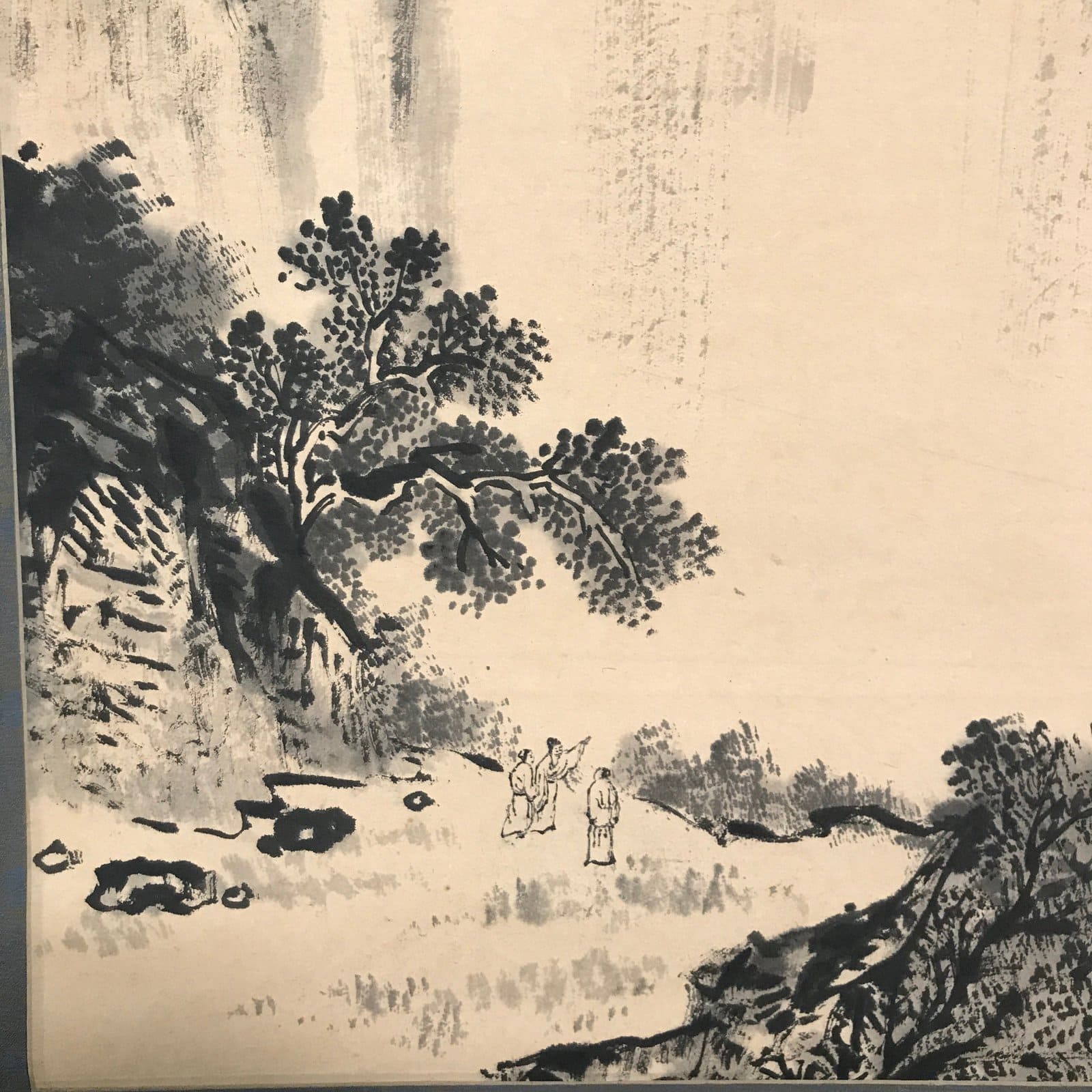 Japanese Hanging Scroll Vtg Kakejiku Waterfall Landscape Ink Black White KJ61