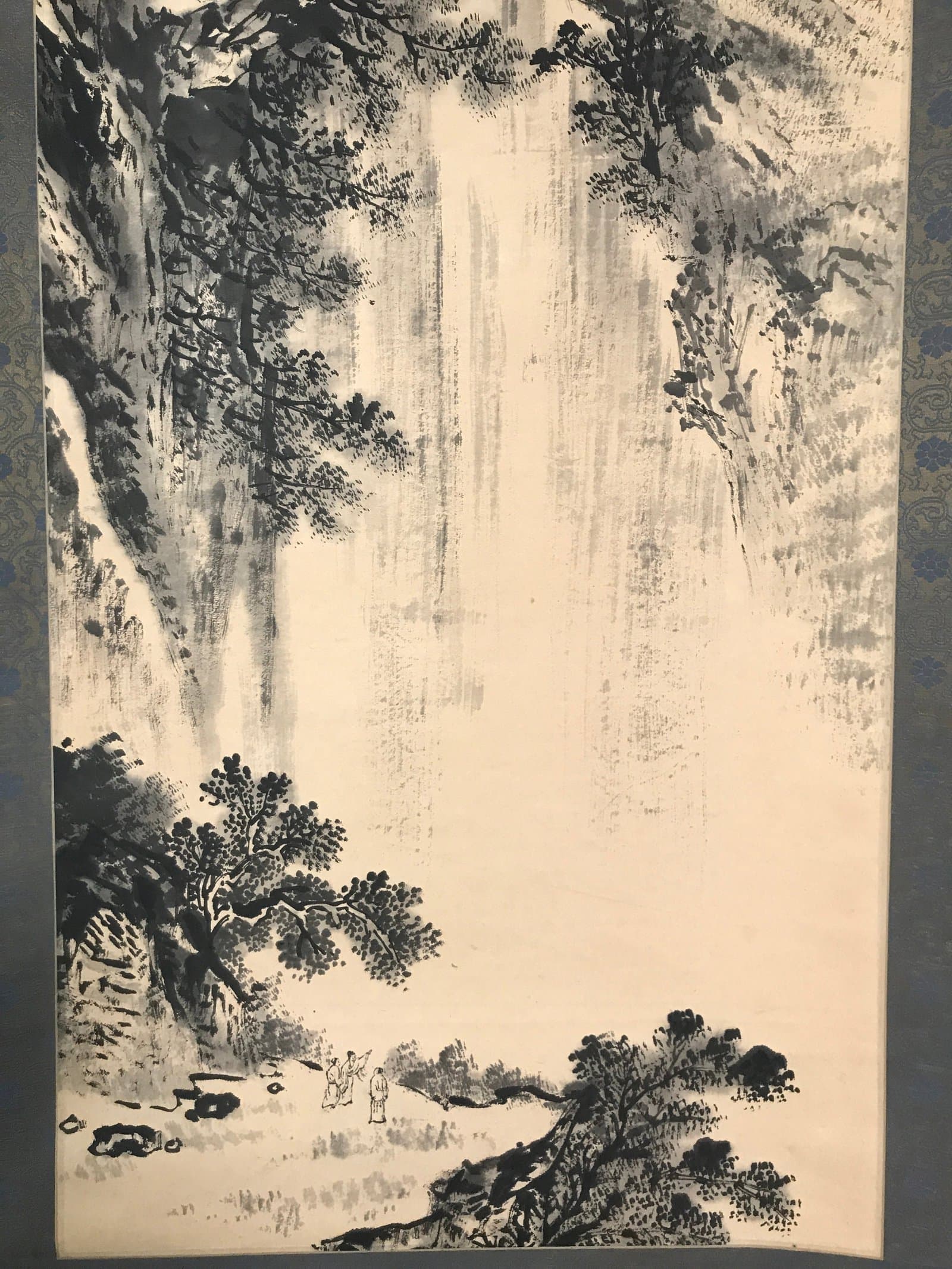 Japanese Hanging Scroll Vtg Kakejiku Waterfall Landscape Ink Black White KJ61