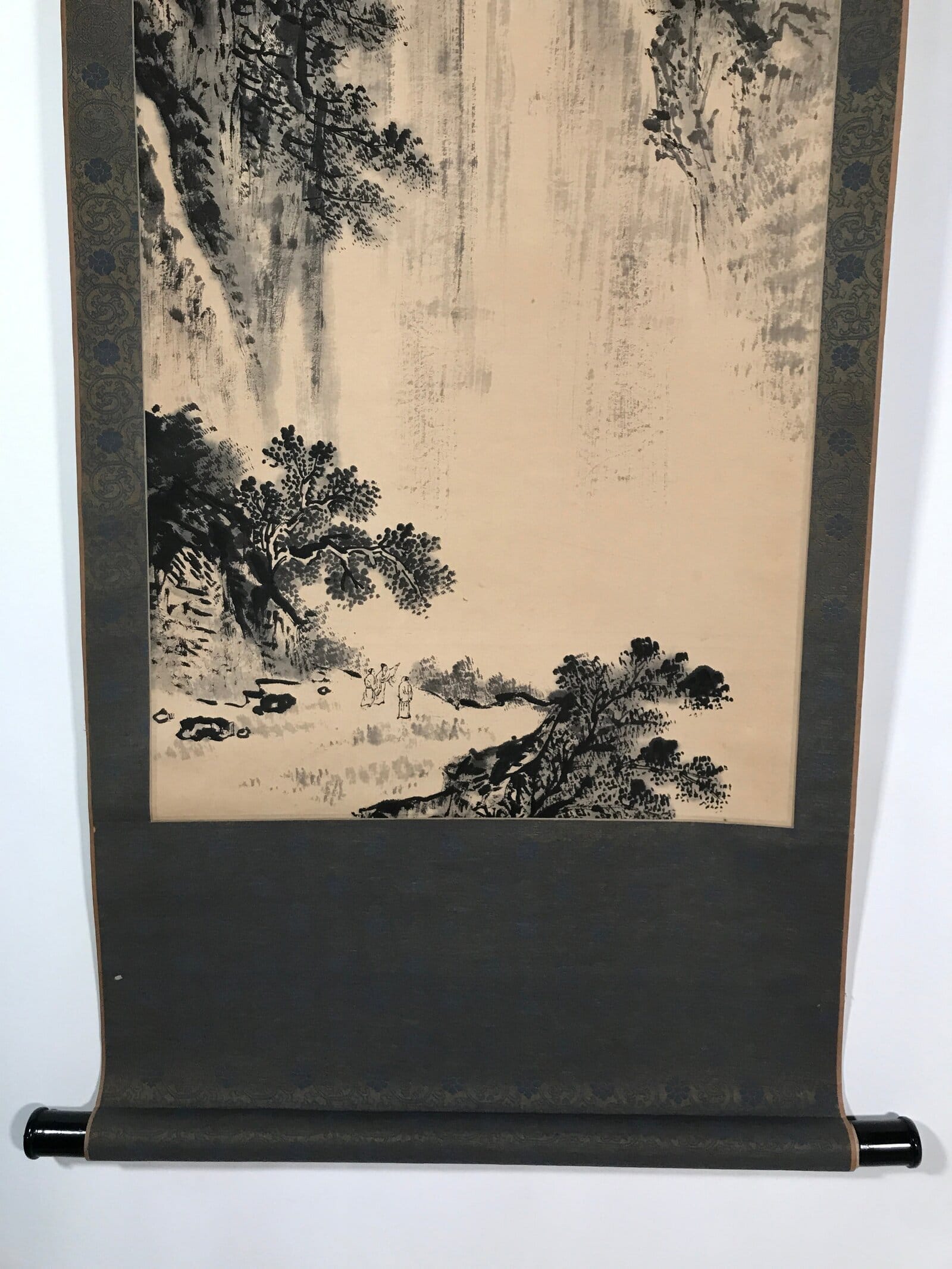 Japanese Hanging Scroll Vtg Kakejiku Waterfall Landscape Ink Black White KJ61