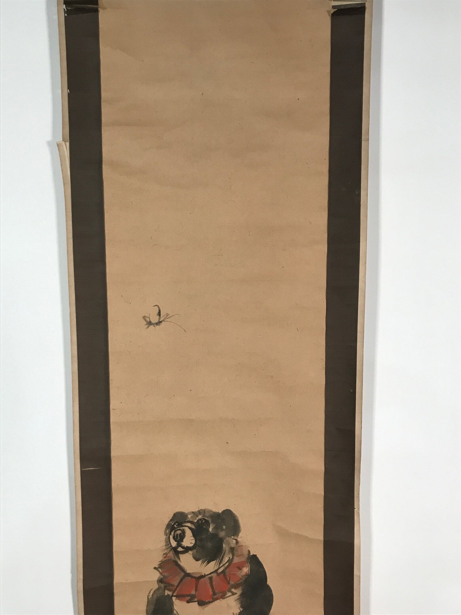 Japanese Hanging Scroll Vtg Kakejiku Zodiac Animal Dog Inu Simple Black Red KJ50