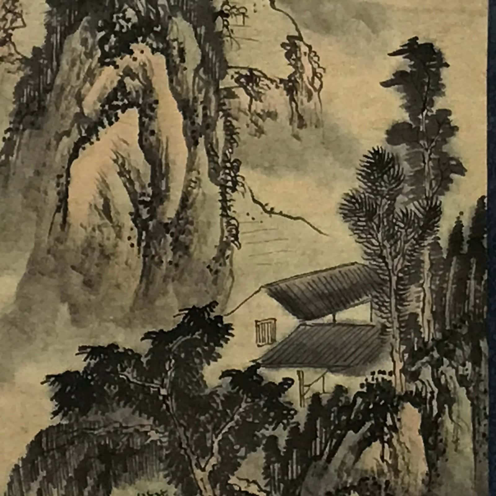 Japanese Hanging Scroll Vtg Moutains River Monochrome Sansui Kakejiku SC857