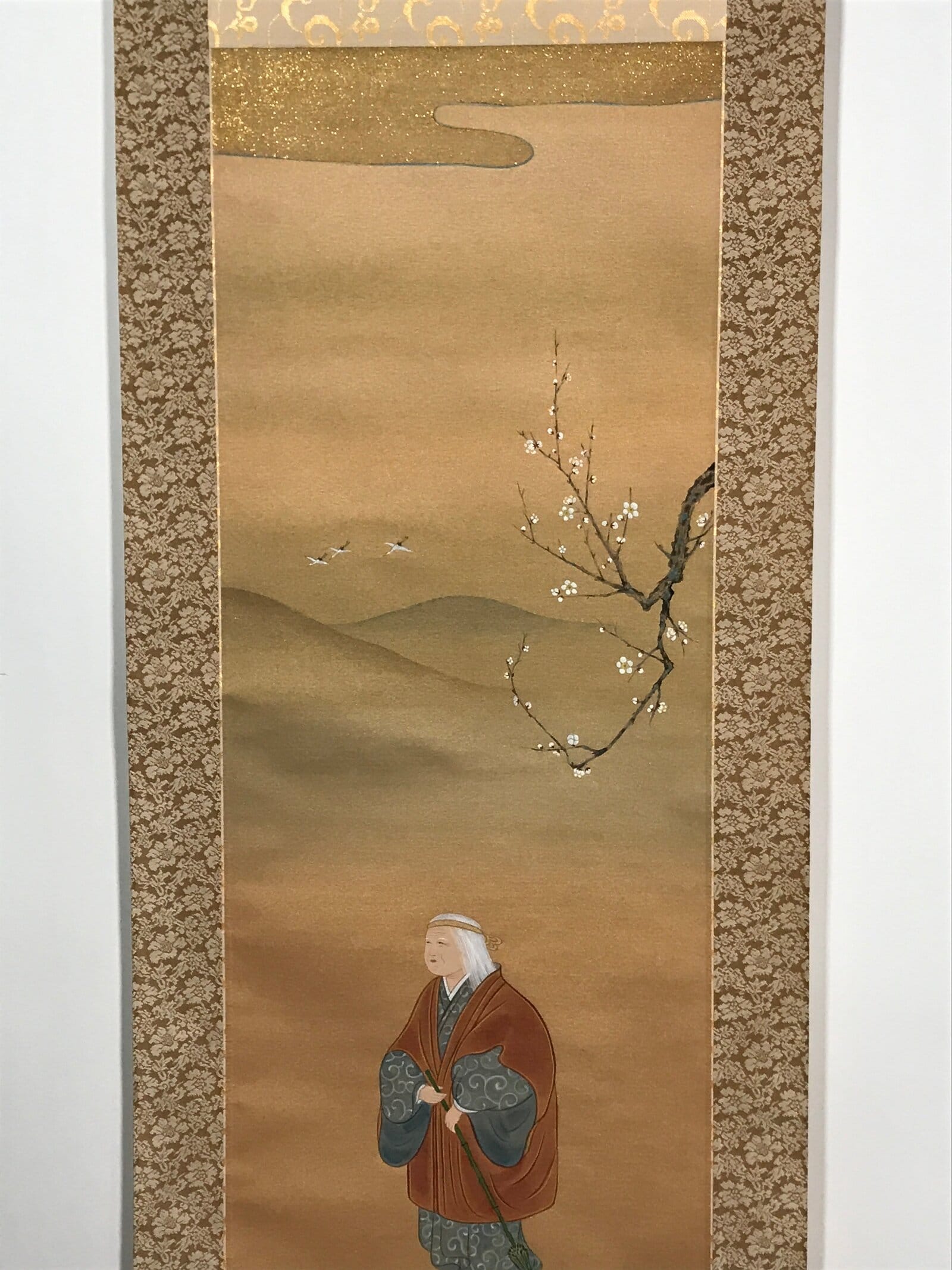 Japanese Hanging Scroll Vtg Old Woman Broom Takasago Kakejiku SC942